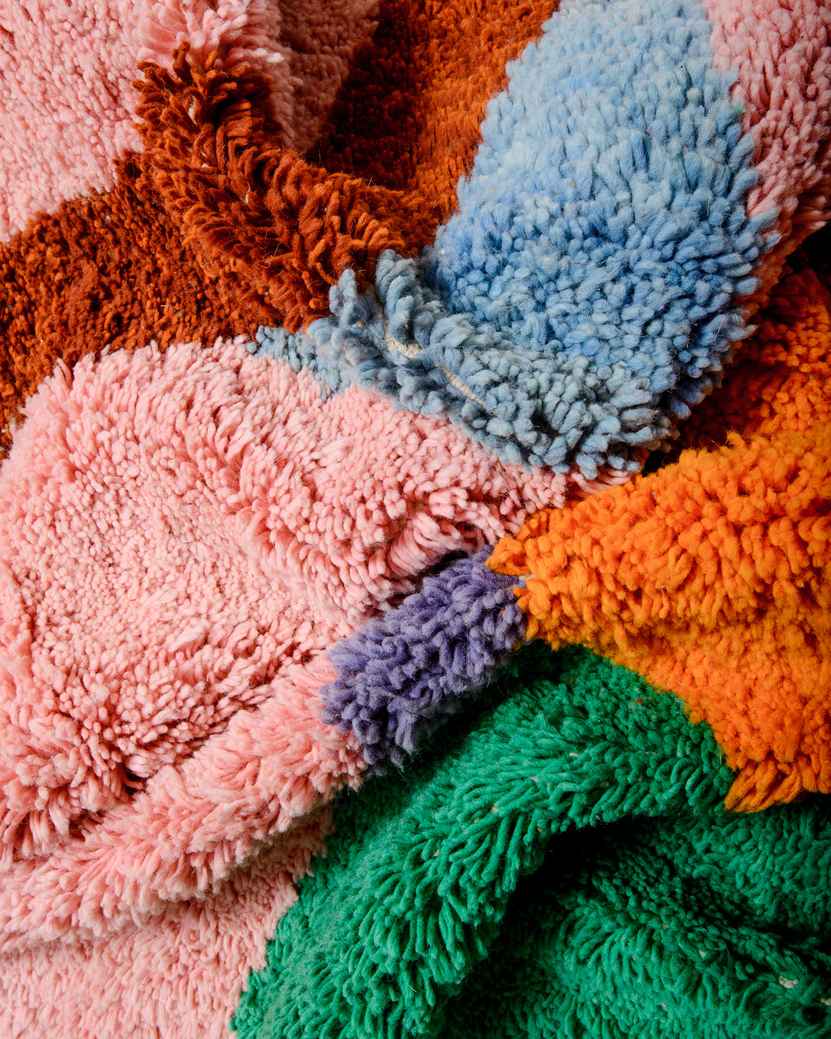 Modern, designer, handcrafted Berber rug from Morocco. Beniourain carpet with beautiful colours and patterns and fluffy wool texture.