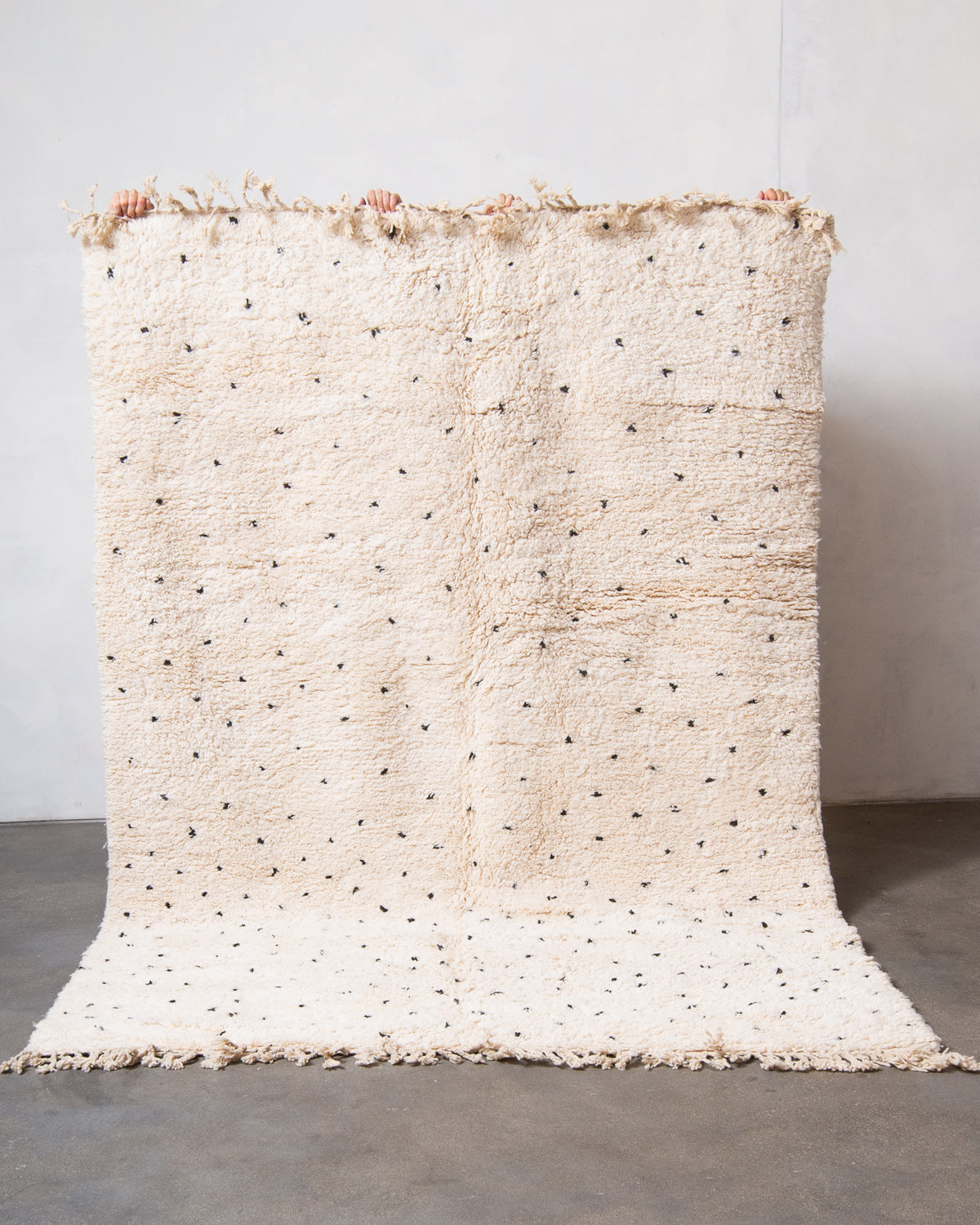 Modern, designer, handcrafted Berber rug from Morocco. Beniourain carpet with minimalist design, natural wool pile and a fluffy texture.