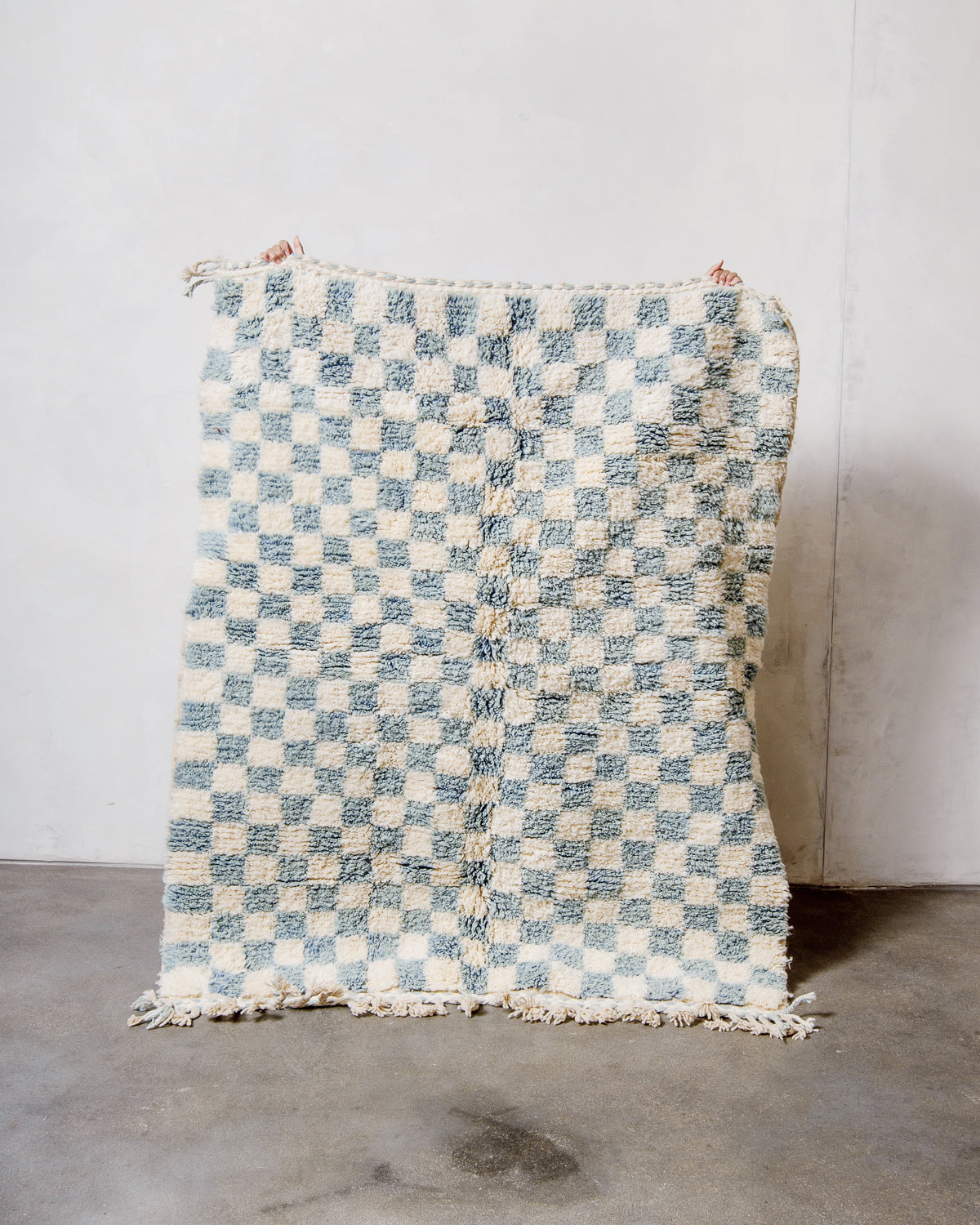 Modern, designer, handcrafted Berber rug from Morocco. Beniourain carpet with beautiful colours and patterns and fluffy wool texture.