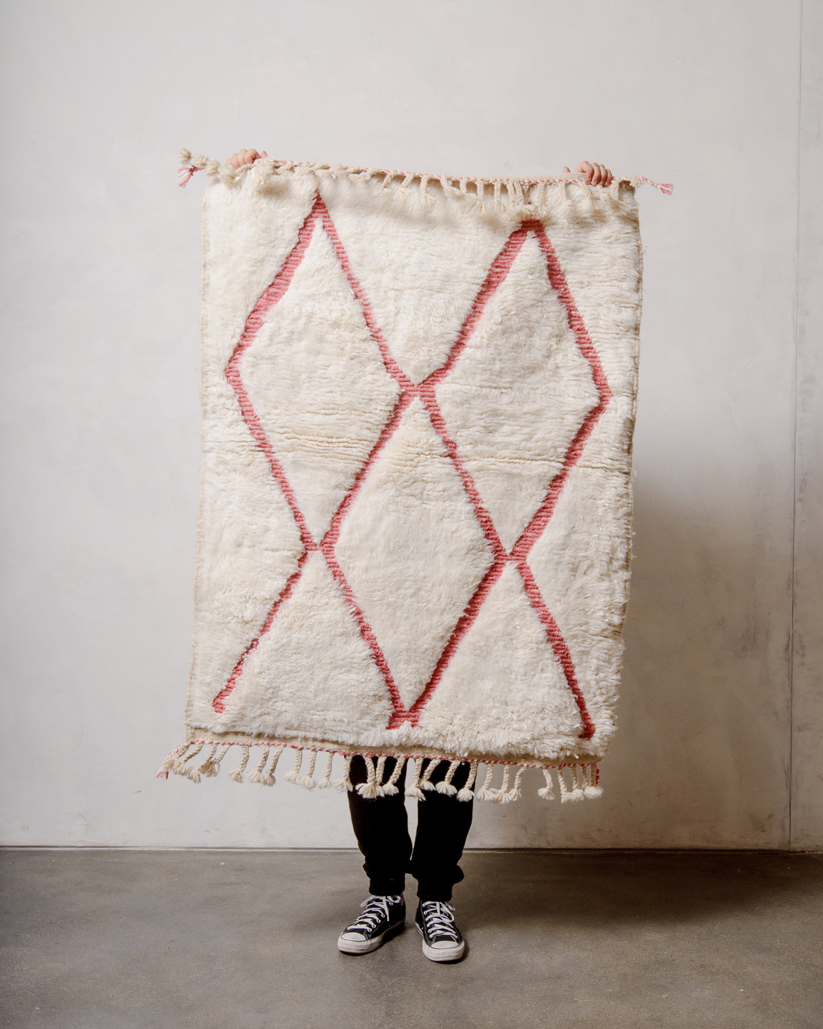 Modern, designer, handcrafted Berber rug from Morocco. Beniourain carpet with minimalist design, natural wool pile and a fluffy texture.