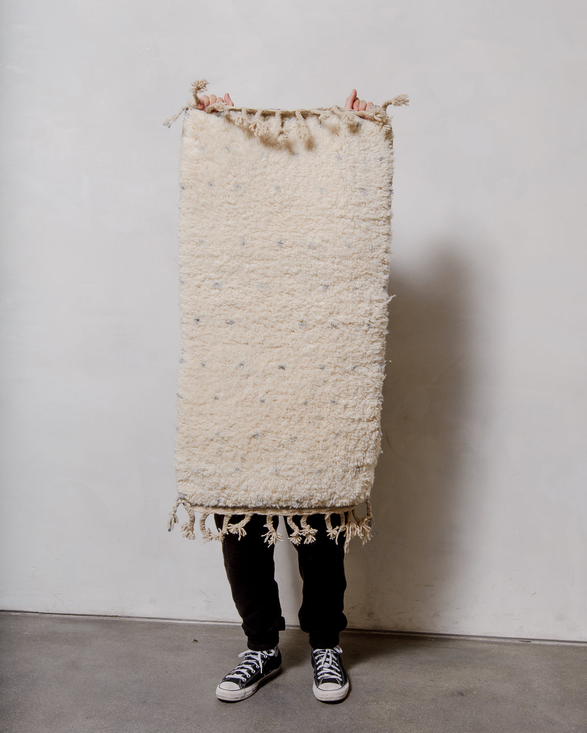 Modern, designer, handcrafted Berber rug from Morocco. Beniourain carpet with minimalist design, natural wool pile and a fluffy texture.