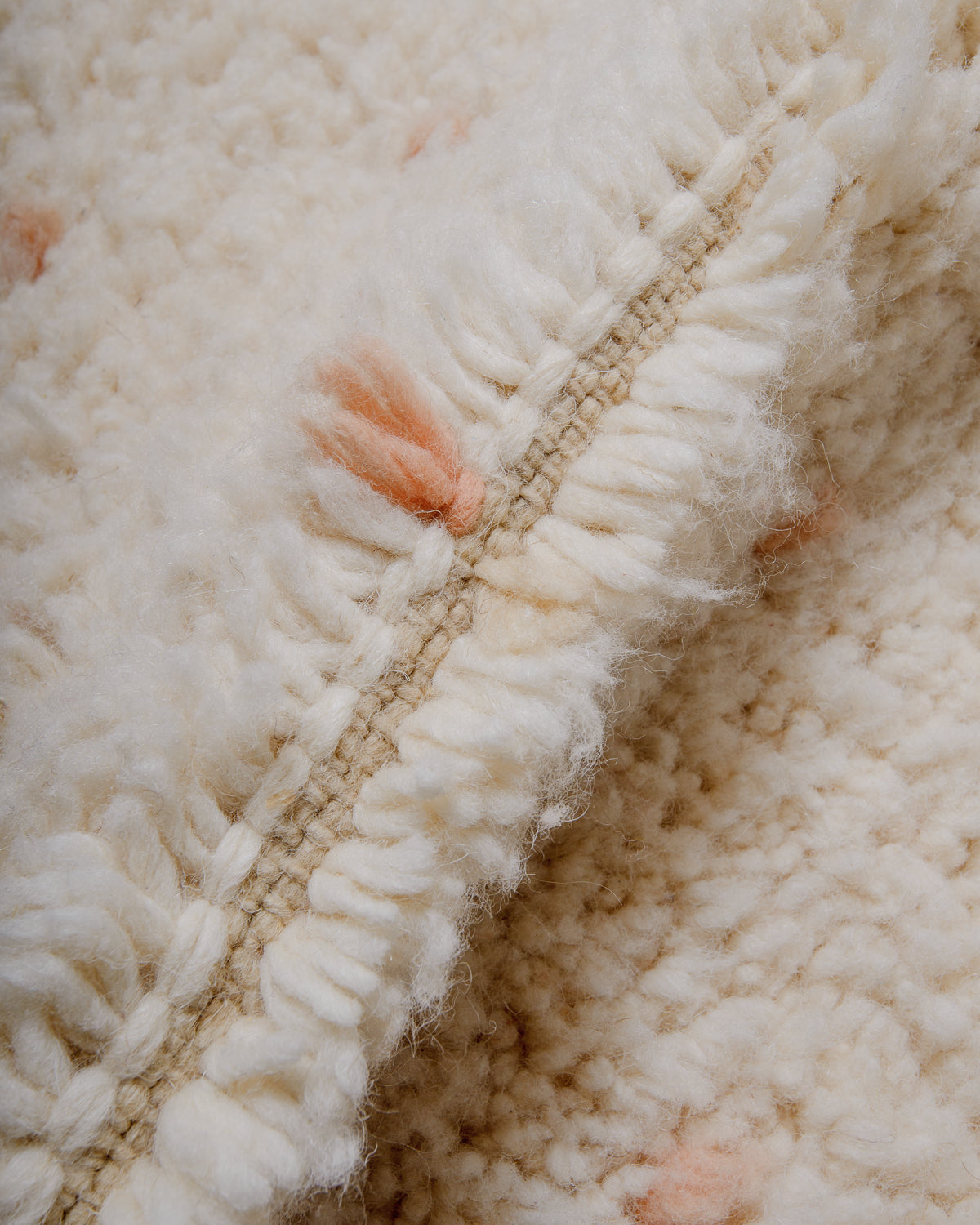 Modern, designer, handcrafted Berber rug from Morocco. Beniourain carpet with minimalist design, natural wool pile and a fluffy texture.