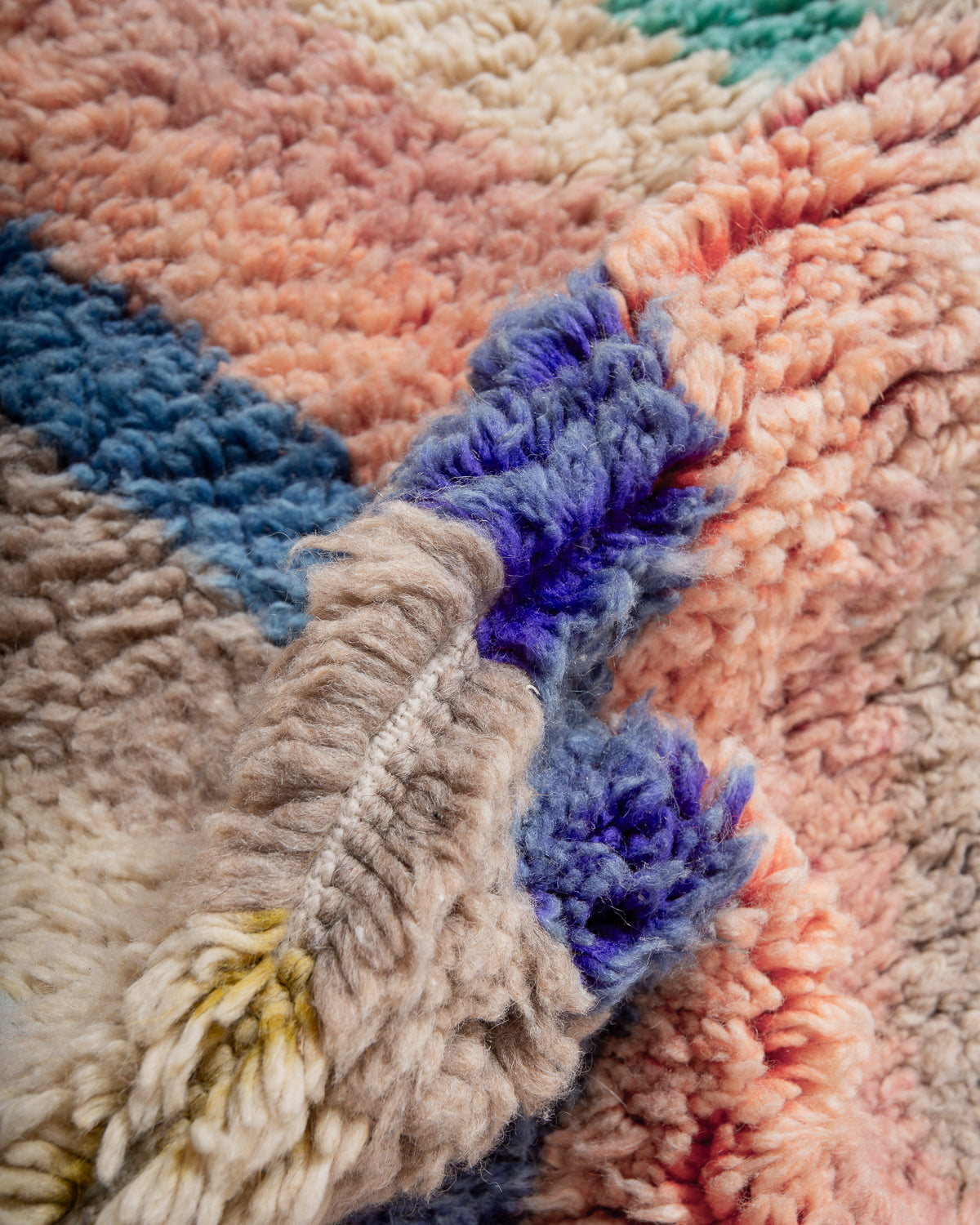 Modern, designer, handcrafted Berber runner rug from Morocco. Vintage carpet with beautiful colours and patterns and fluffy texture.