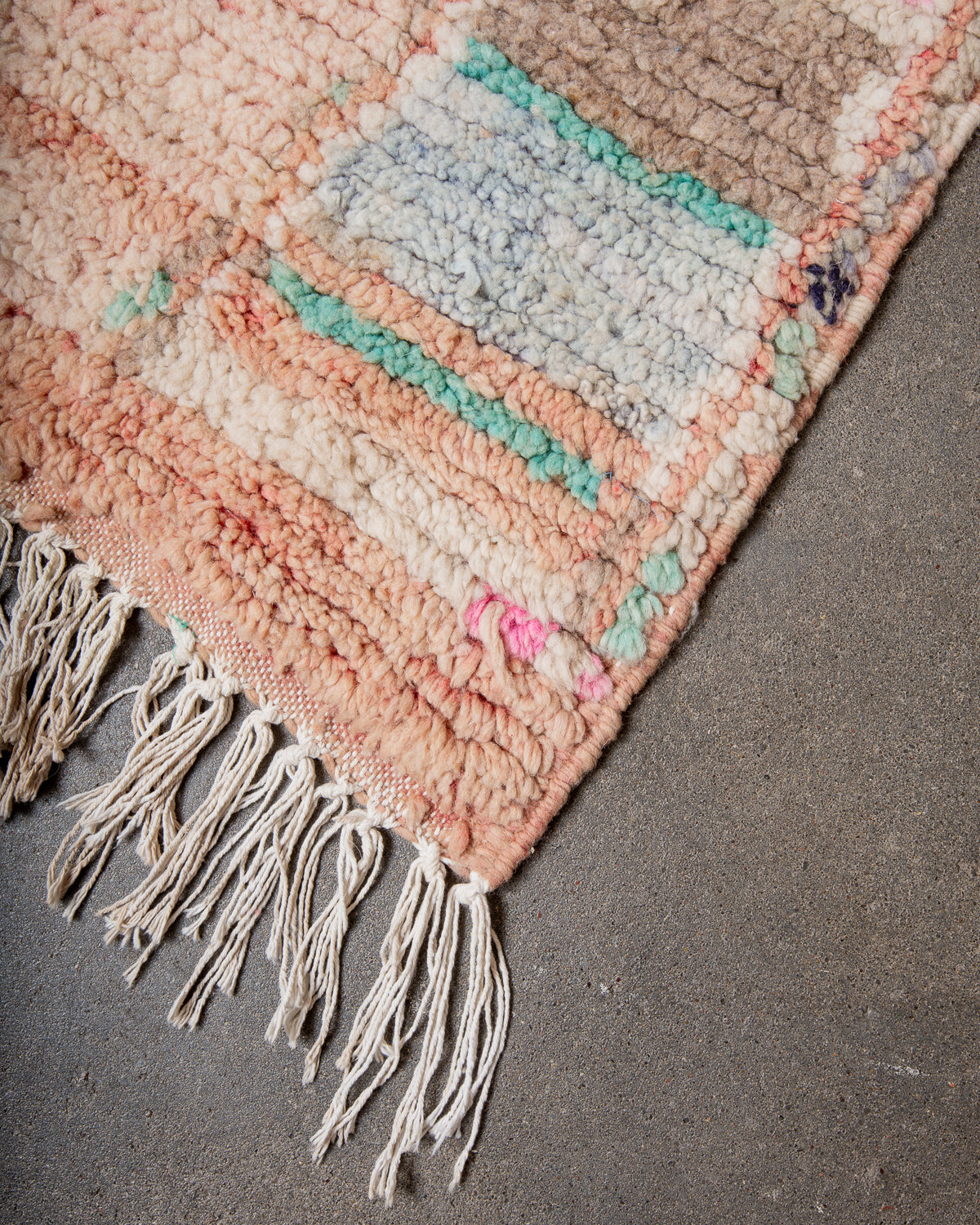 Modern, designer, handcrafted Berber runner rug from Morocco. Vintage carpet with beautiful colours and patterns and fluffy texture.