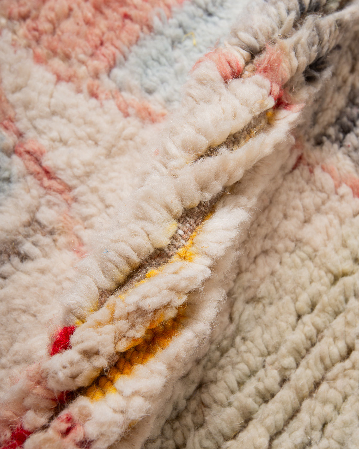 Modern, designer, handcrafted Berber runner rug from Morocco. Vintage carpet with beautiful colours and patterns and fluffy texture.