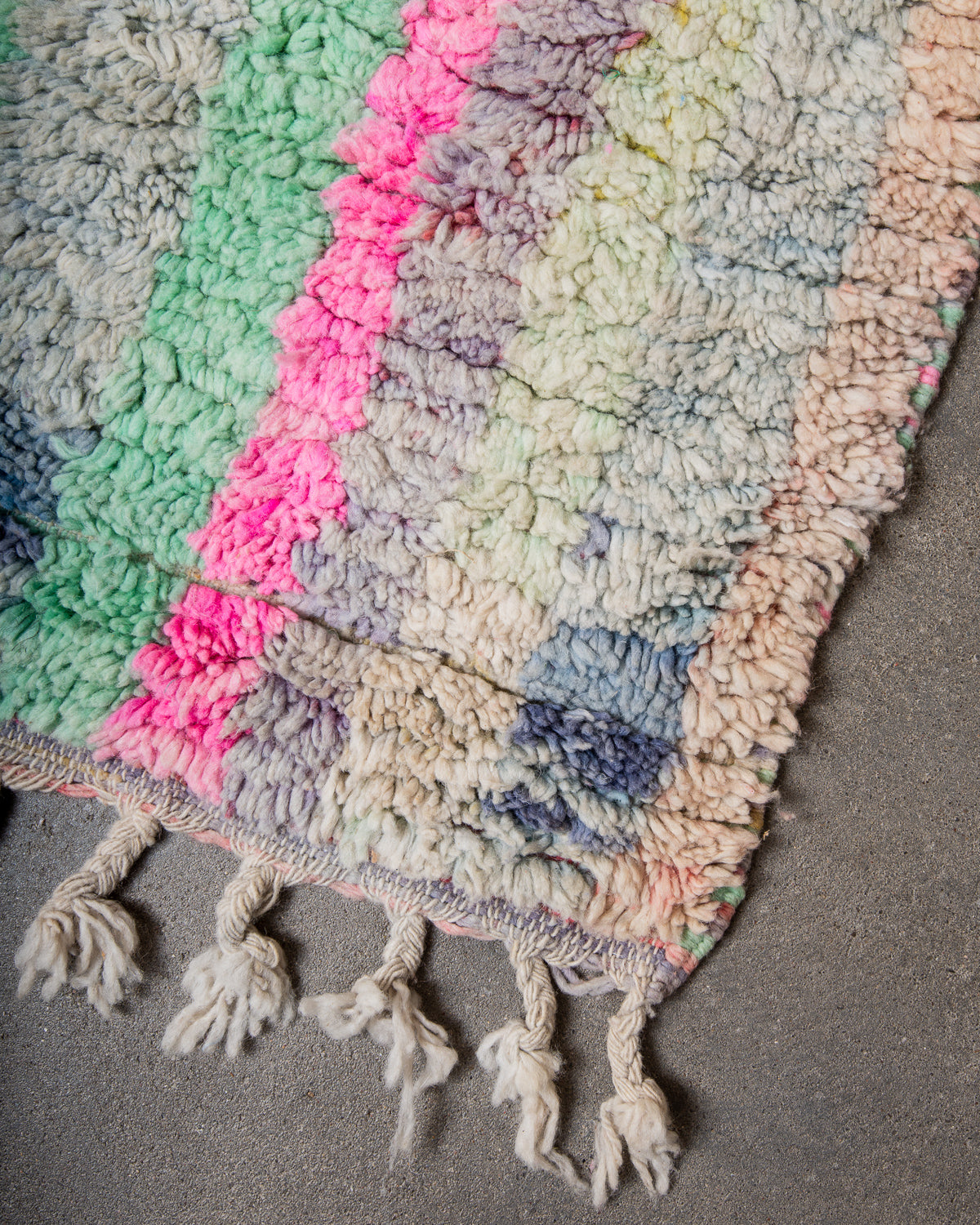 Modern, designer, handcrafted Berber runner rug from Morocco. Vintage carpet with beautiful colours and patterns and fluffy texture.