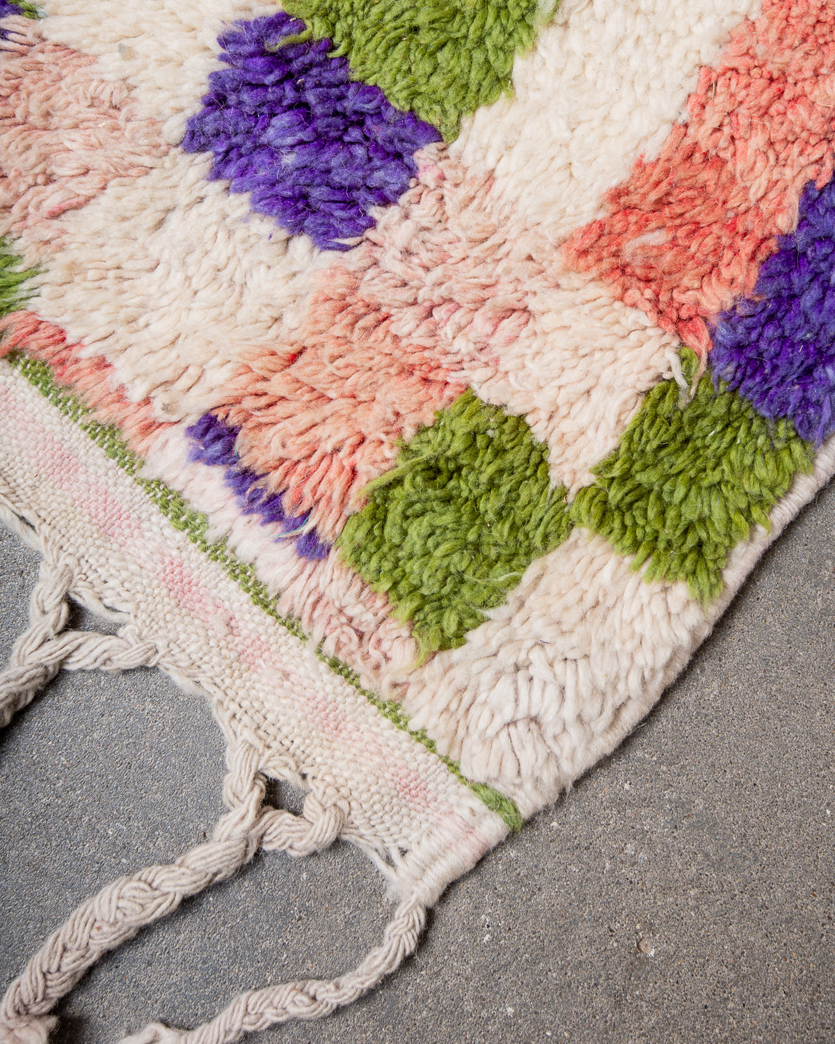 Modern, designer, handcrafted Berber runner rug from Morocco. Vintage carpet with beautiful colours and patterns and fluffy texture.