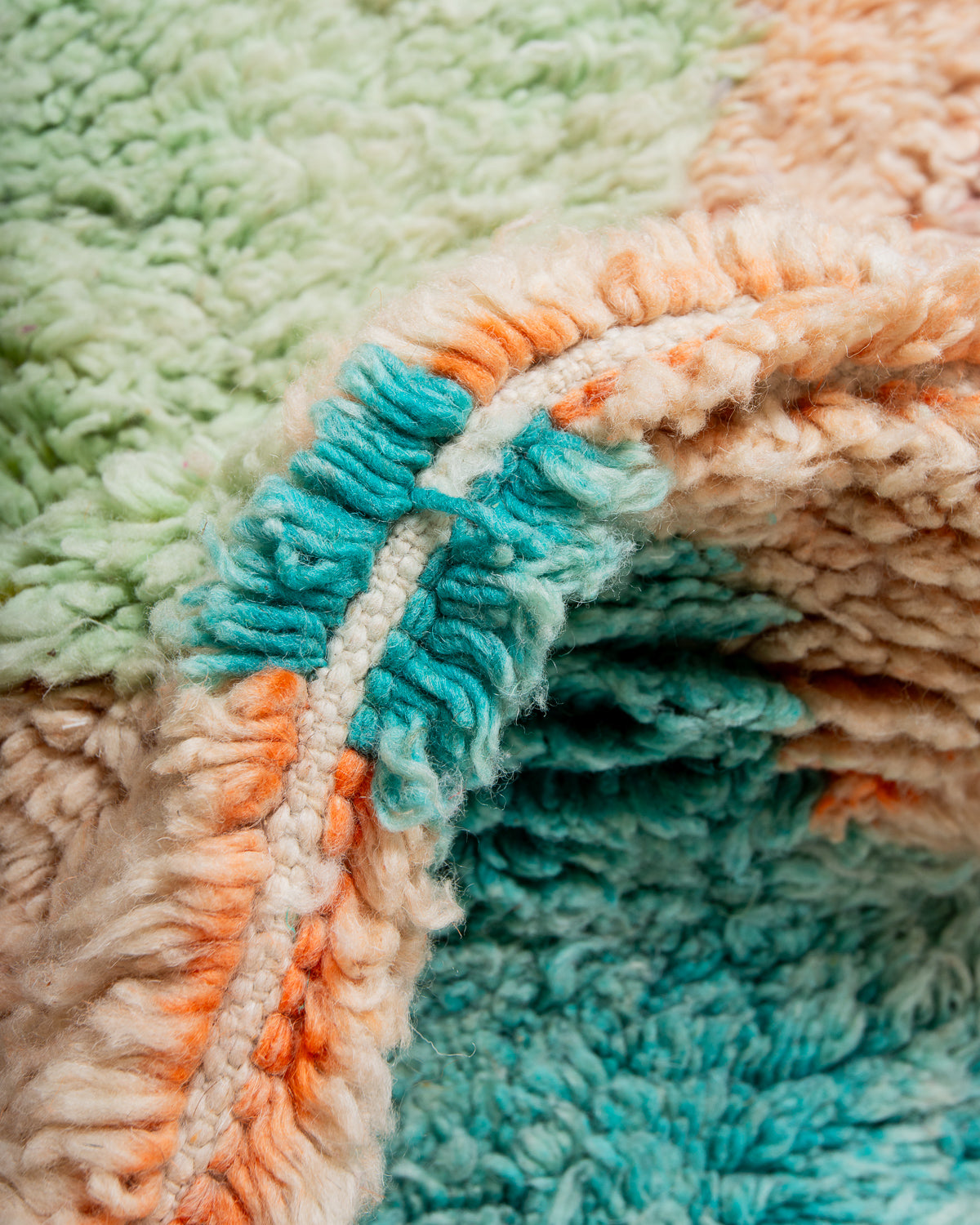 Modern, designer, handcrafted Berber runner rug from Morocco. Vintage carpet with beautiful colours and patterns and fluffy texture.