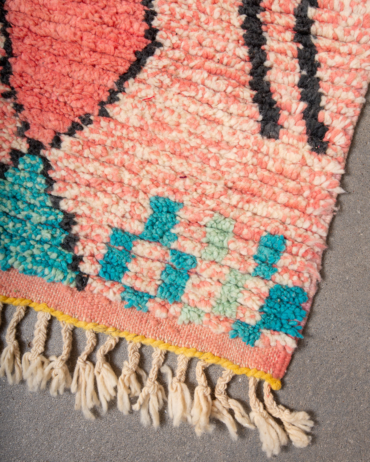 Modern, designer, handcrafted Berber runner rug from Morocco. Vintage carpet with beautiful colours and patterns and fluffy texture.