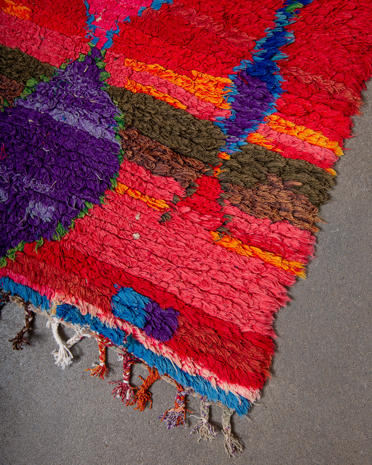 Modern, designer, handcrafted Berber runner rug from Morocco. Vintage carpet with beautiful colours and patterns and fluffy texture.