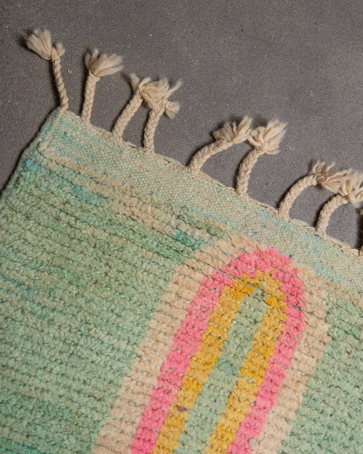 Modern, designer, handcrafted Berber runner rug from Morocco. Vintage carpet with beautiful colours and patterns and fluffy texture.