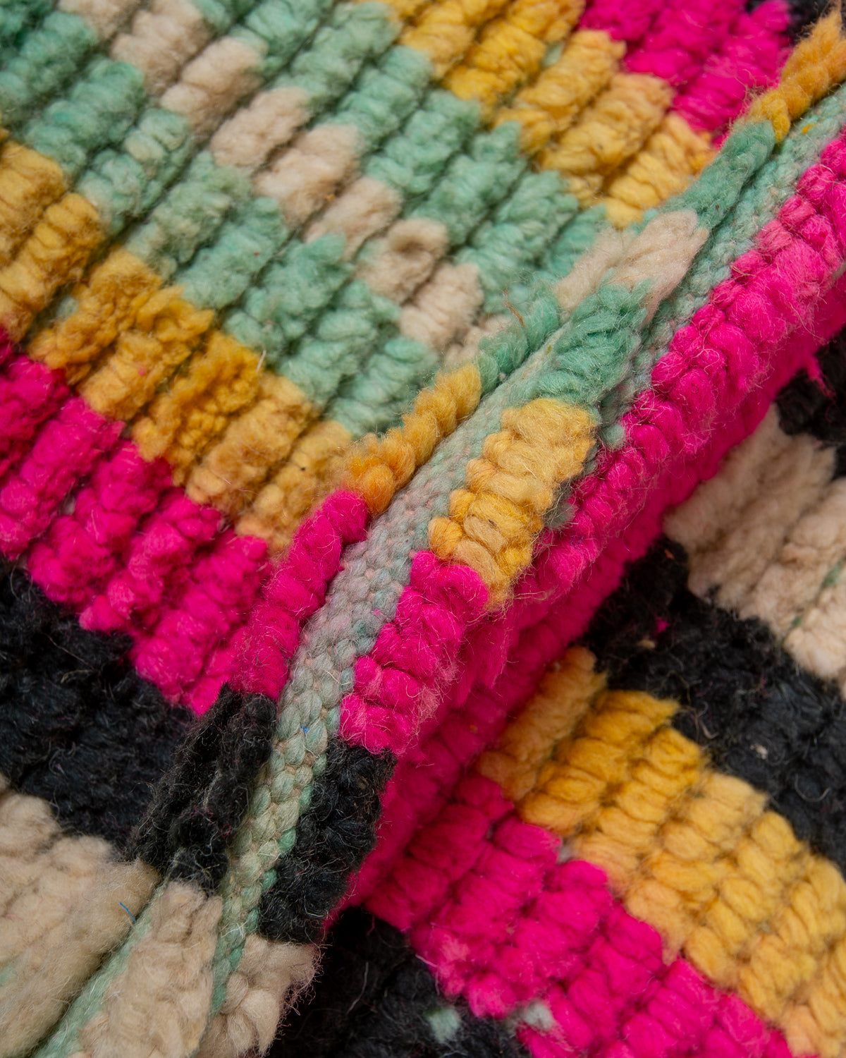 Modern, designer, handcrafted Berber runner rug from Morocco. Vintage carpet with beautiful colours and patterns and fluffy texture.