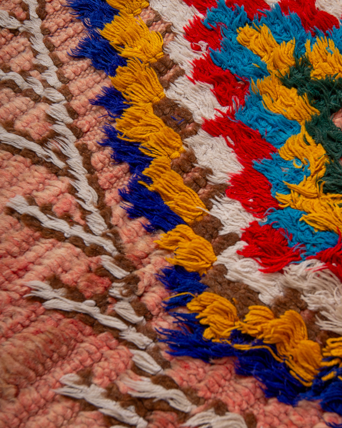 Modern, designer, handcrafted Berber runner rug from Morocco. Vintage carpet with beautiful colours and patterns and fluffy texture.