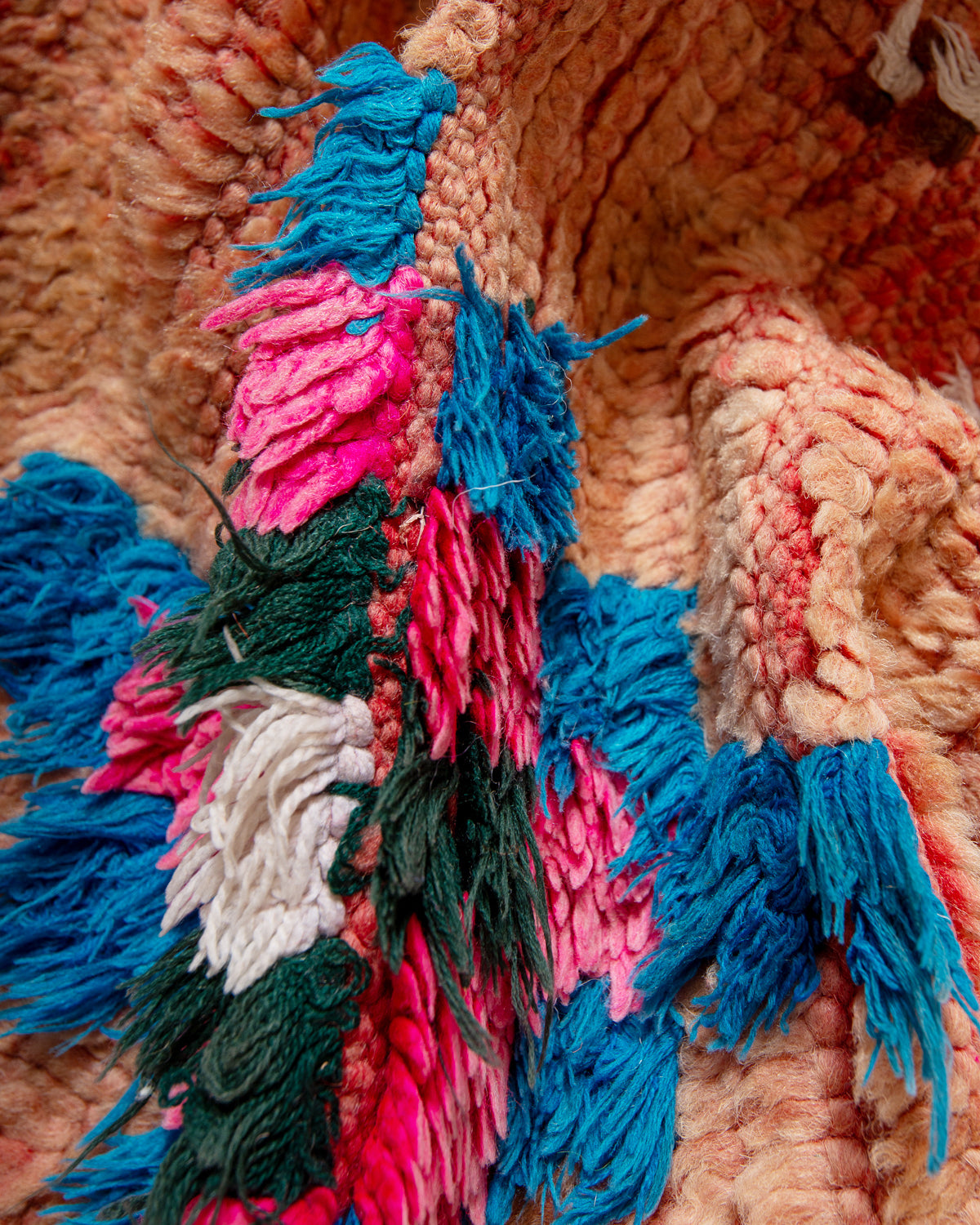 Modern, designer, handcrafted Berber runner rug from Morocco. Vintage carpet with beautiful colours and patterns and fluffy texture.