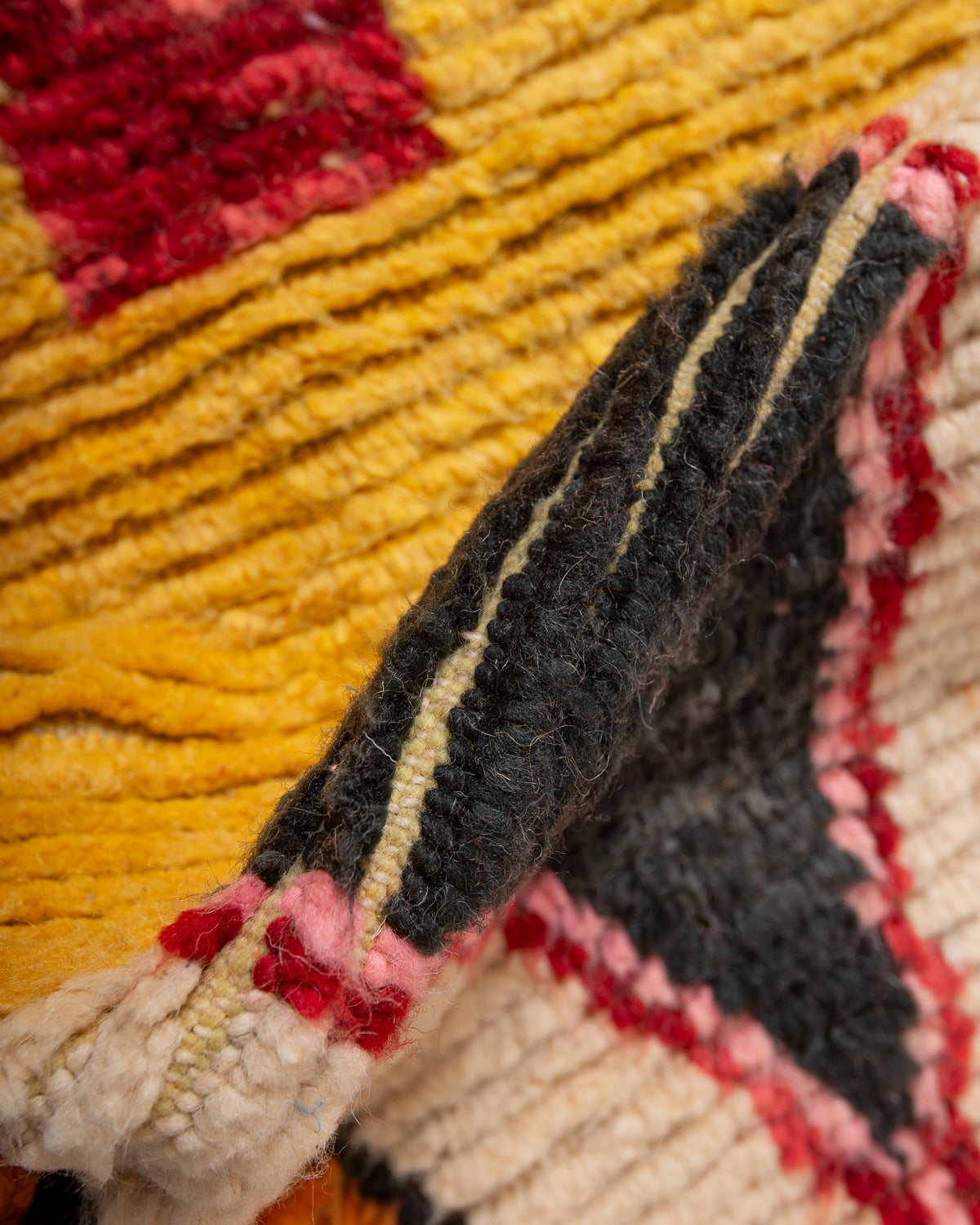 Modern, designer, handcrafted Berber runner rug from Morocco. Vintage carpet with beautiful colours and patterns and fluffy texture.