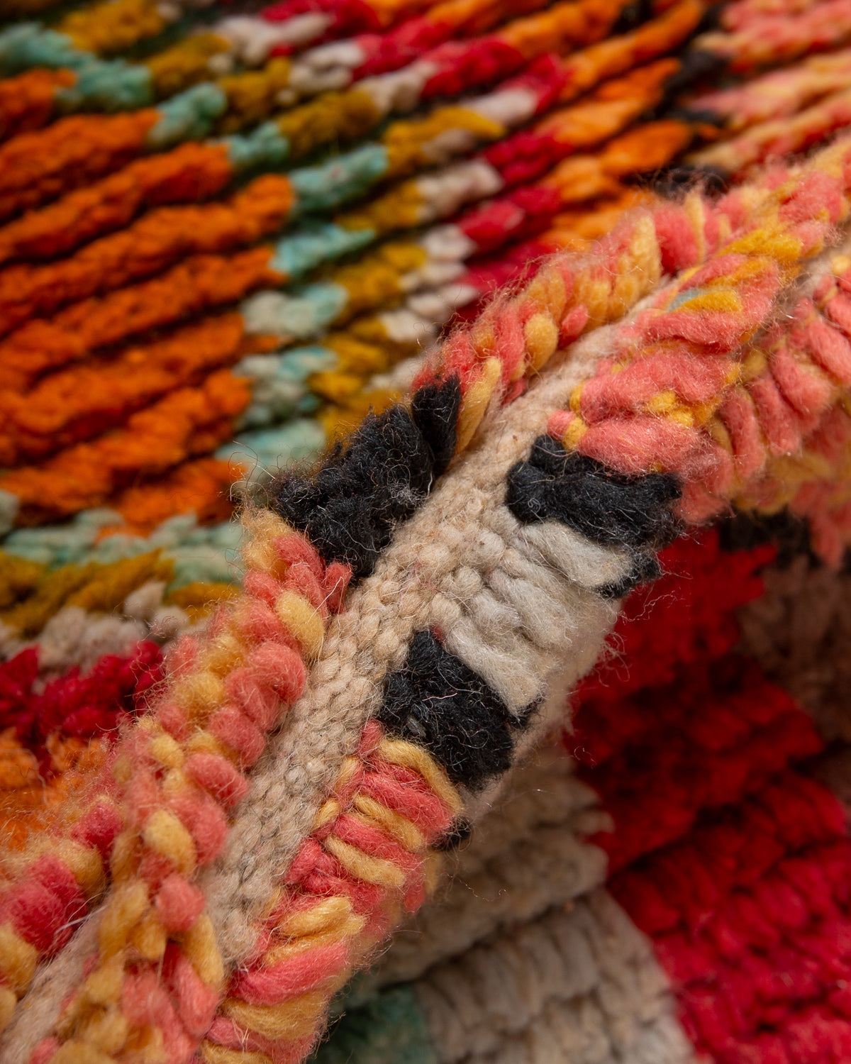 Modern, designer, handcrafted Berber runner rug from Morocco. Vintage carpet with beautiful colours and patterns and fluffy texture.