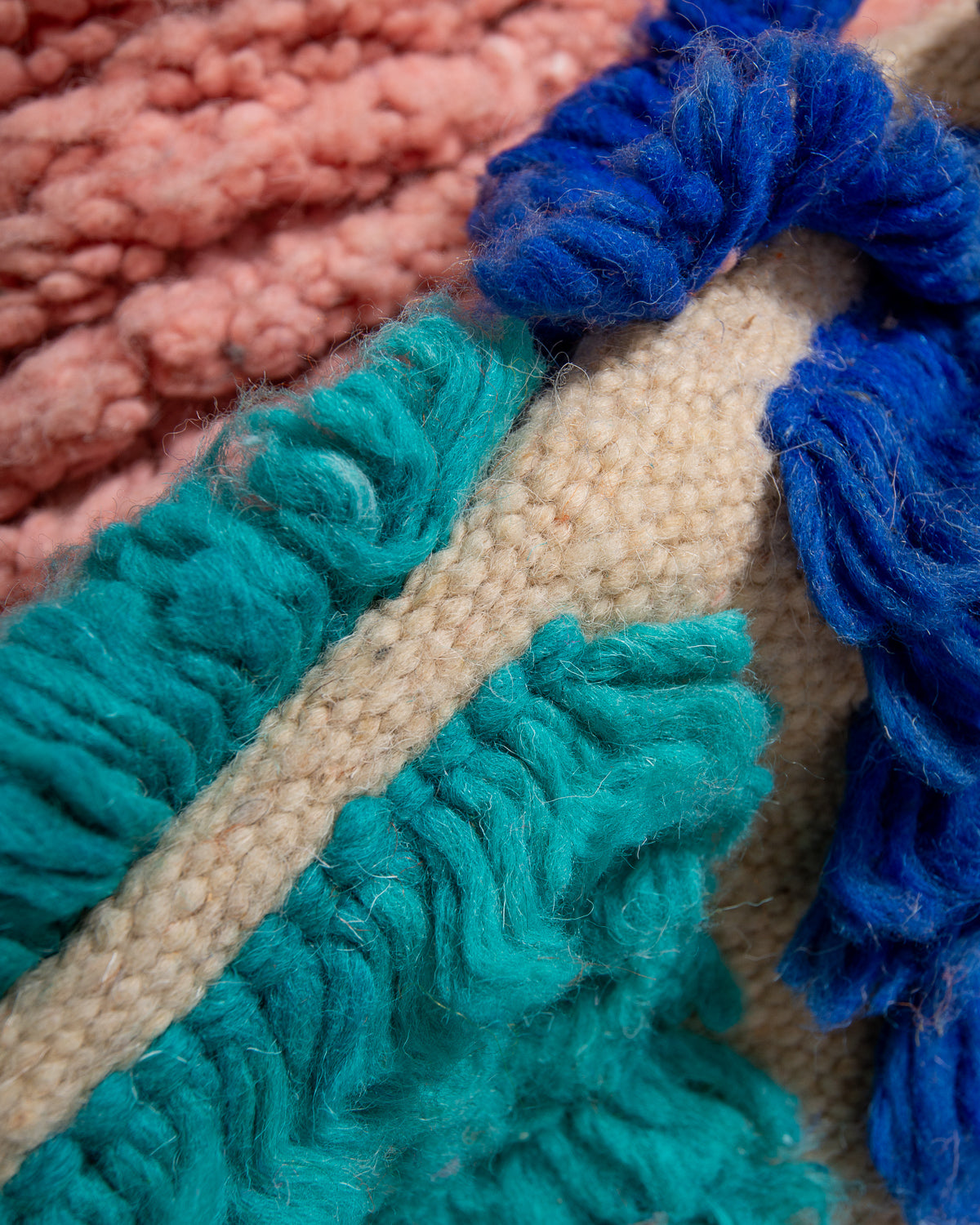 Modern, designer, handcrafted Berber runner rug from Morocco. Vintage carpet with beautiful colours and patterns and fluffy texture.