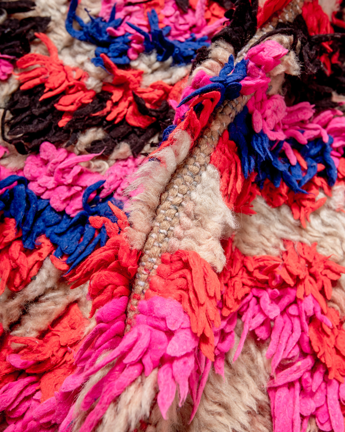 Modern, designer, handcrafted Berber runner rug from Morocco. Vintage carpet with beautiful colours and patterns and fluffy texture.