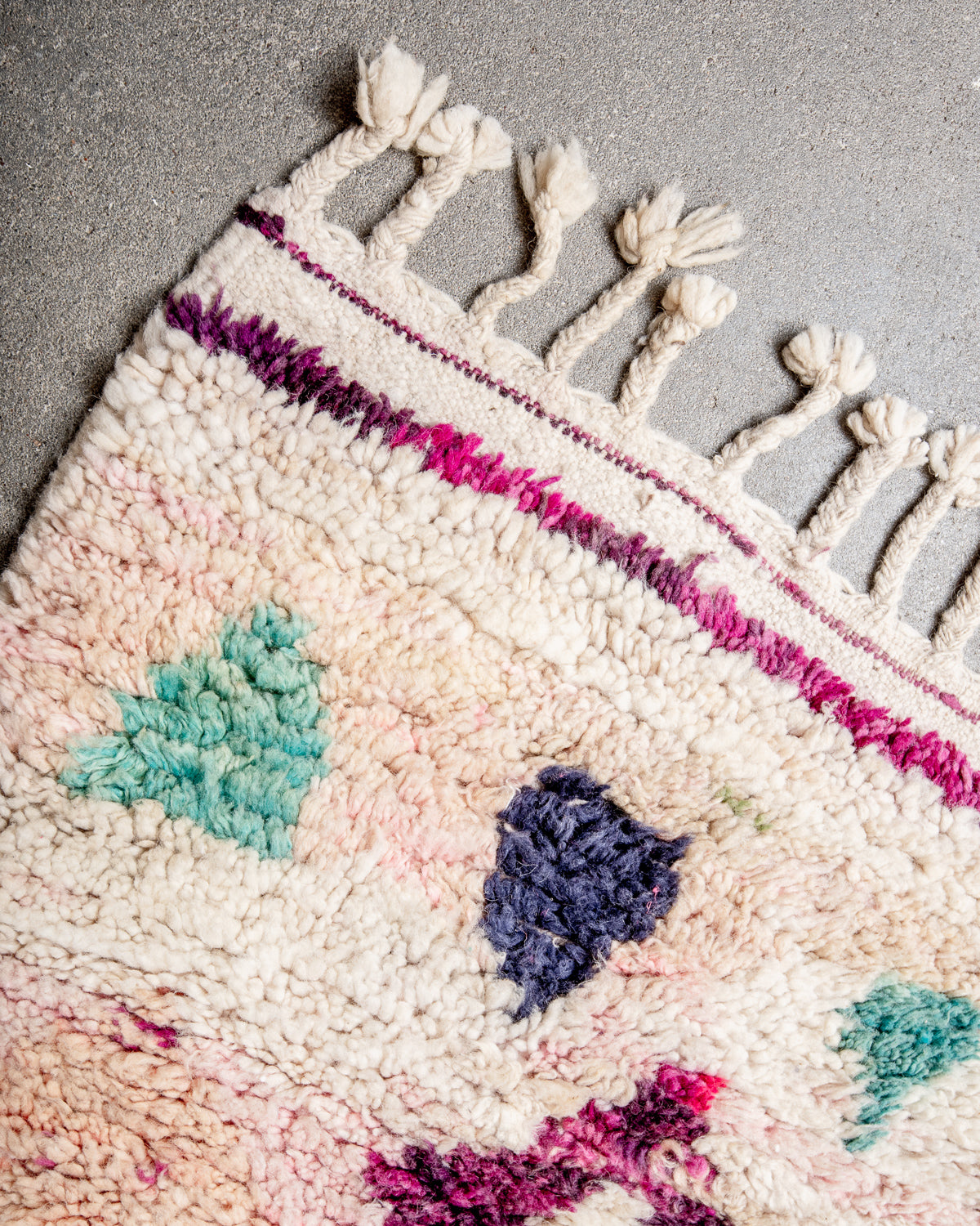 Modern, designer, handcrafted Berber runner rug from Morocco. Vintage carpet with beautiful colours and patterns and fluffy texture.