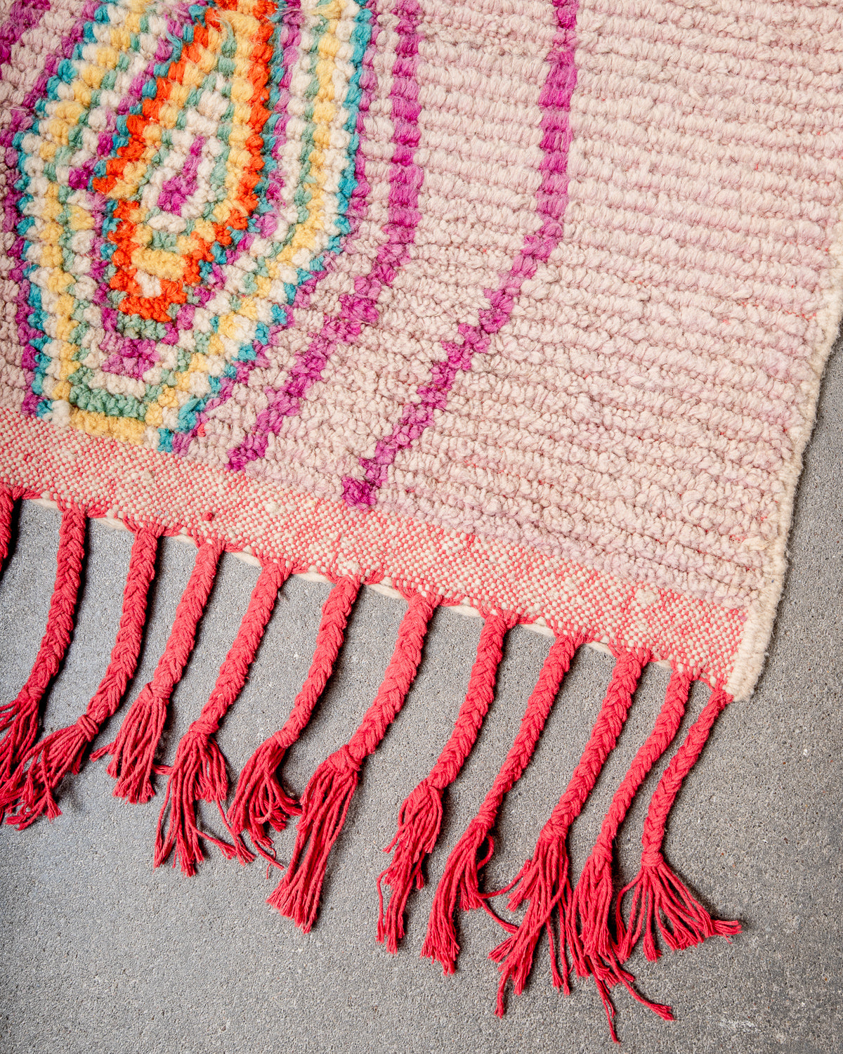 Modern, designer, handcrafted Berber runner rug from Morocco. Vintage carpet with beautiful colours and patterns and fluffy texture.