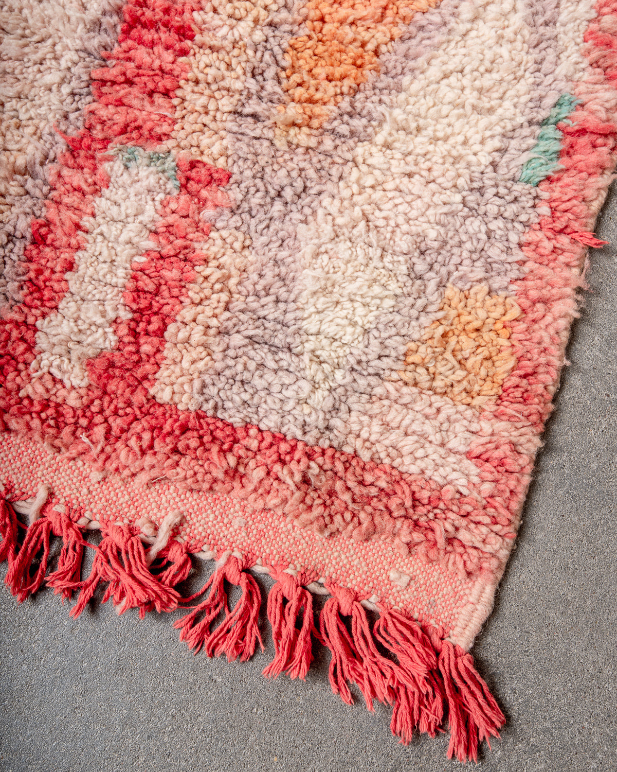 Modern, designer, handcrafted Berber runner rug from Morocco. Vintage carpet with beautiful colours and patterns and fluffy texture.