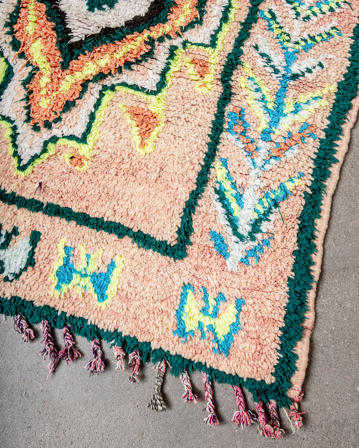 Modern, designer, handcrafted Berber runner rug from Morocco. Vintage carpet with beautiful colours and patterns and fluffy texture.
