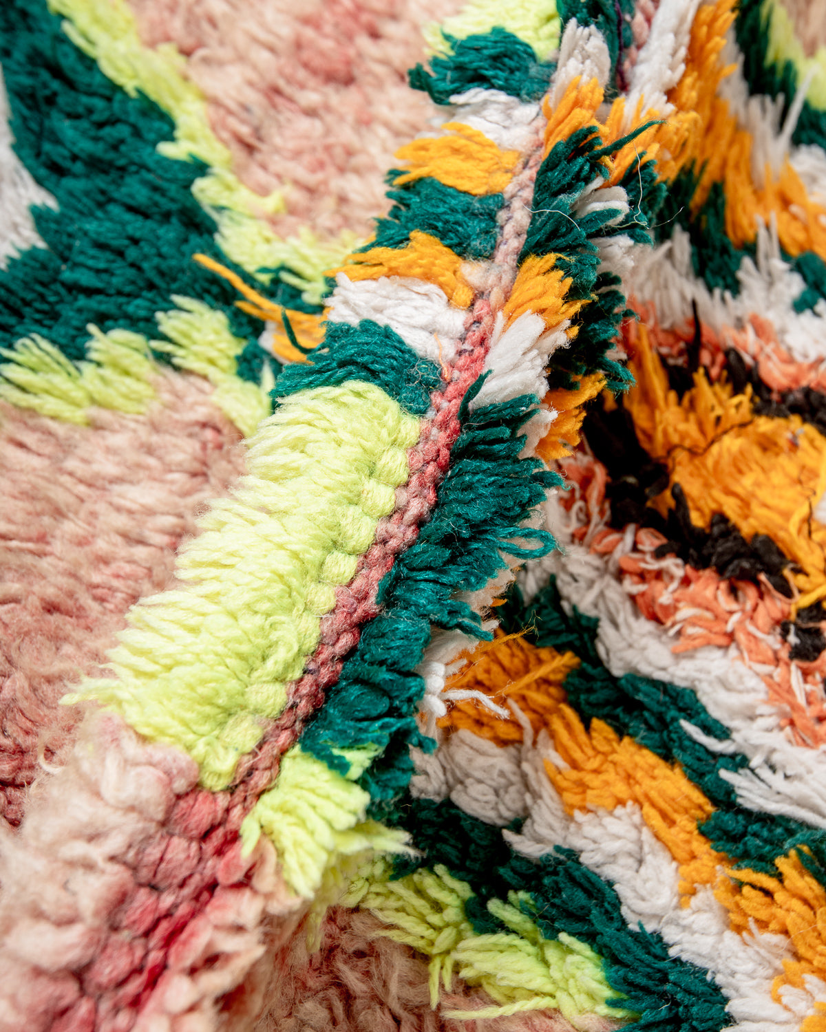 Modern, designer, handcrafted Berber runner rug from Morocco. Vintage carpet with beautiful colours and patterns and fluffy texture.