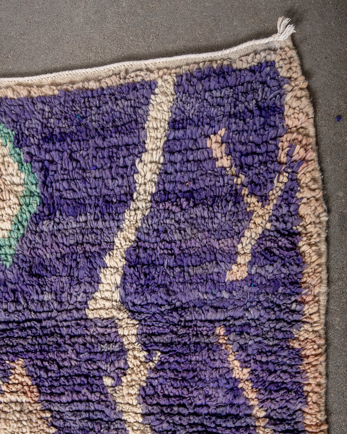 Modern, designer, handcrafted Berber rug from Morocco. Vintage carpet with beautiful colours and patterns and fluffy texture.