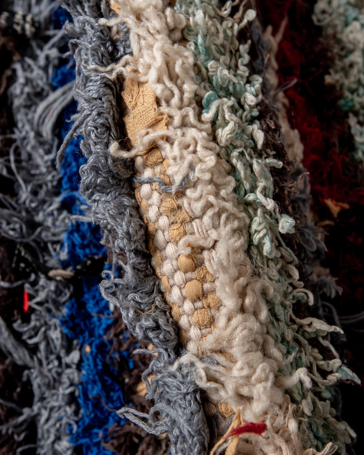 Modern designer vintage handcrafted Berber rug from Morocco. Boucherouite runner rug with beautiful colors and patterns.