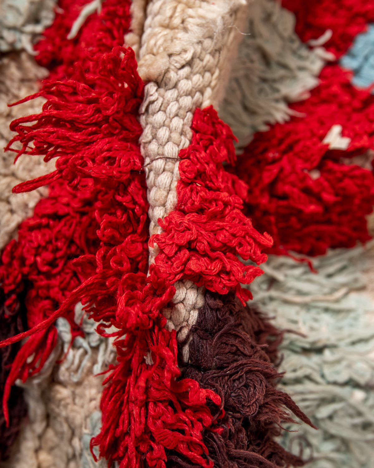 Modern designer vintage handcrafted Berber rug from Morocco. Boucherouite runner rug with beautiful colors and patterns.