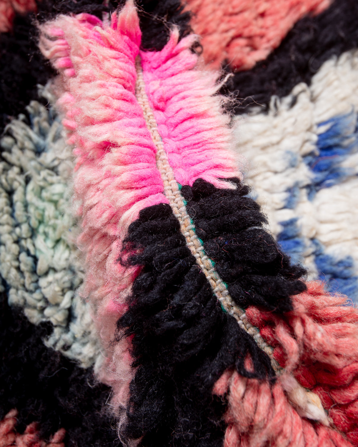 Modern, designer, handcrafted Berber runner rug from Morocco. Vintage carpet with beautiful colours and patterns and fluffy texture