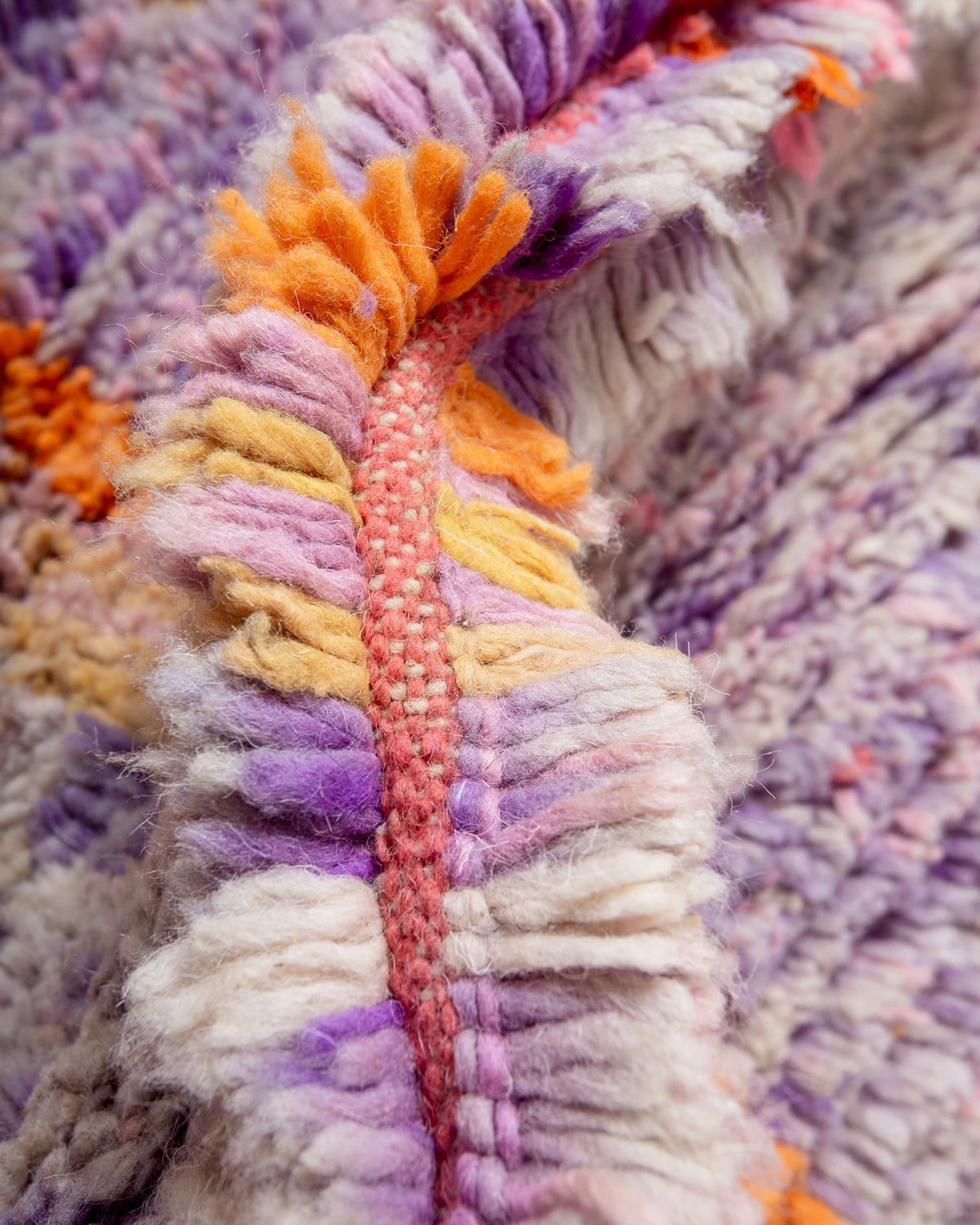 Modern, designer, handcrafted Berber runner rug from Morocco. Vintage carpet with beautiful colours and patterns and fluffy texture