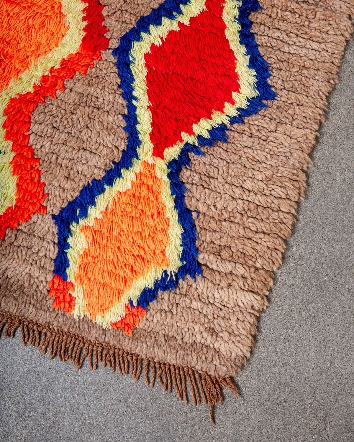 Modern, designer, handcrafted Berber runner rug from Morocco. Vintage carpet with beautiful colours and patterns and fluffy texture