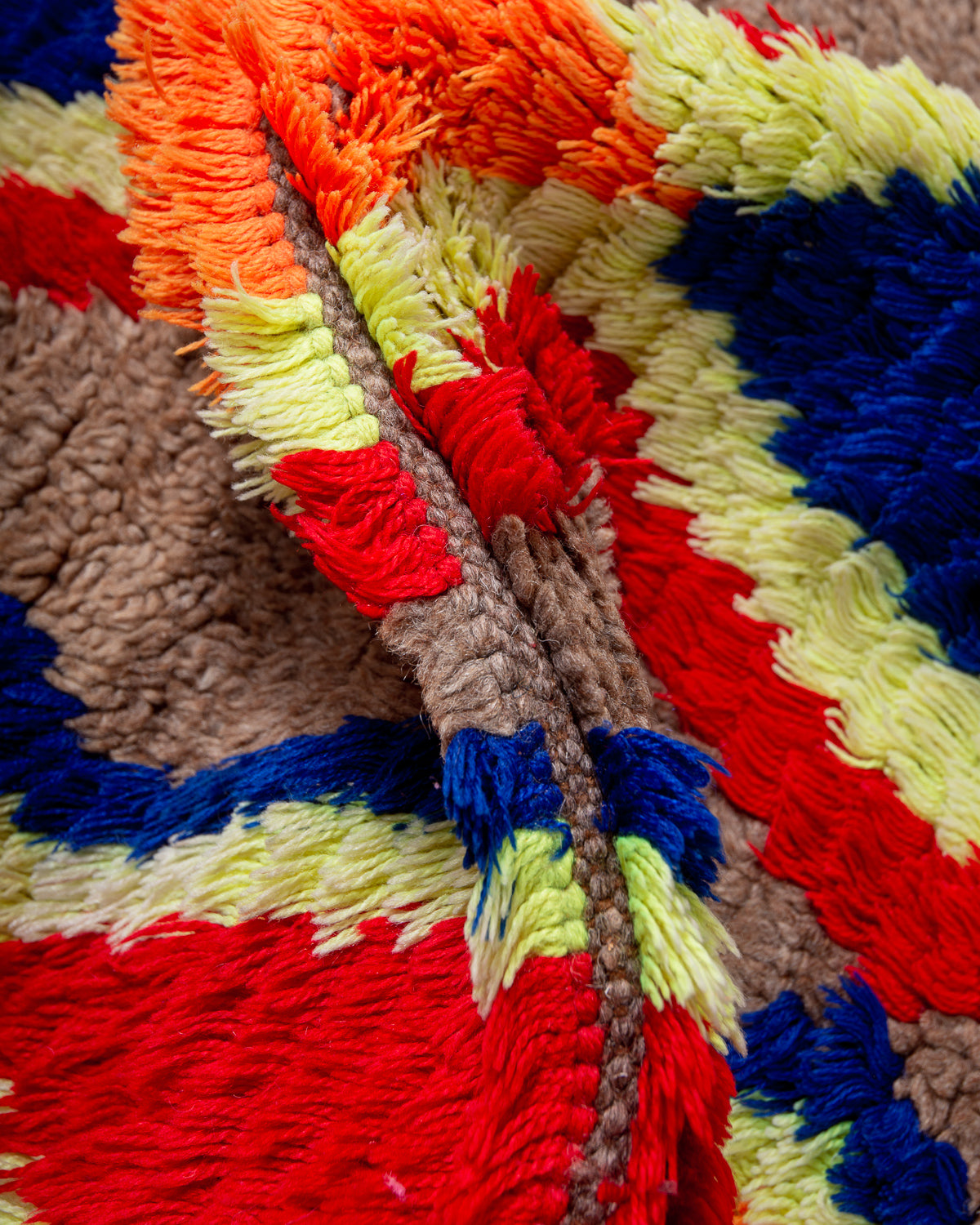 Modern, designer, handcrafted Berber runner rug from Morocco. Vintage carpet with beautiful colours and patterns and fluffy texture