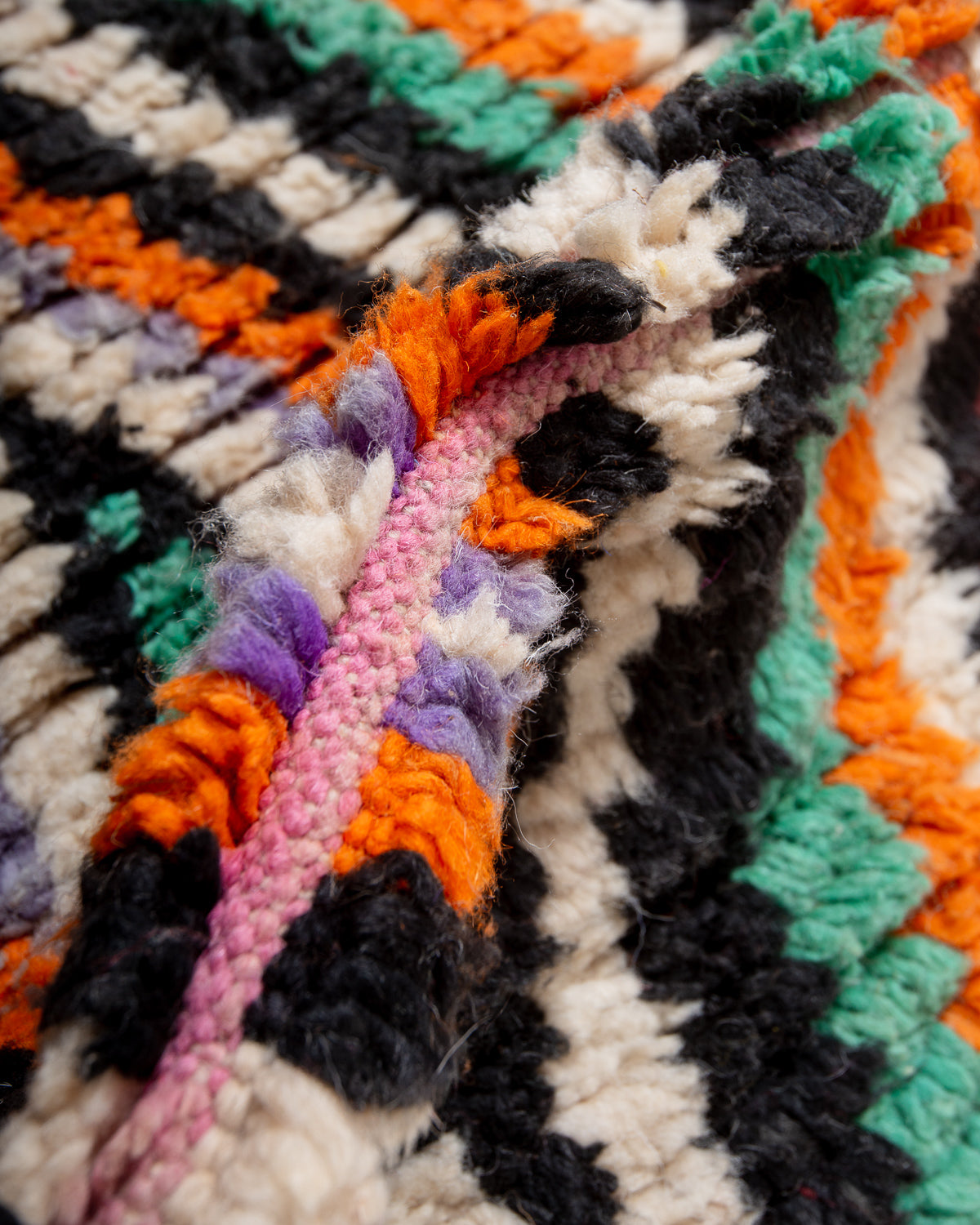 Modern, designer, handcrafted Berber runner rug from Morocco. Vintage carpet with beautiful colours and patterns and fluffy texture