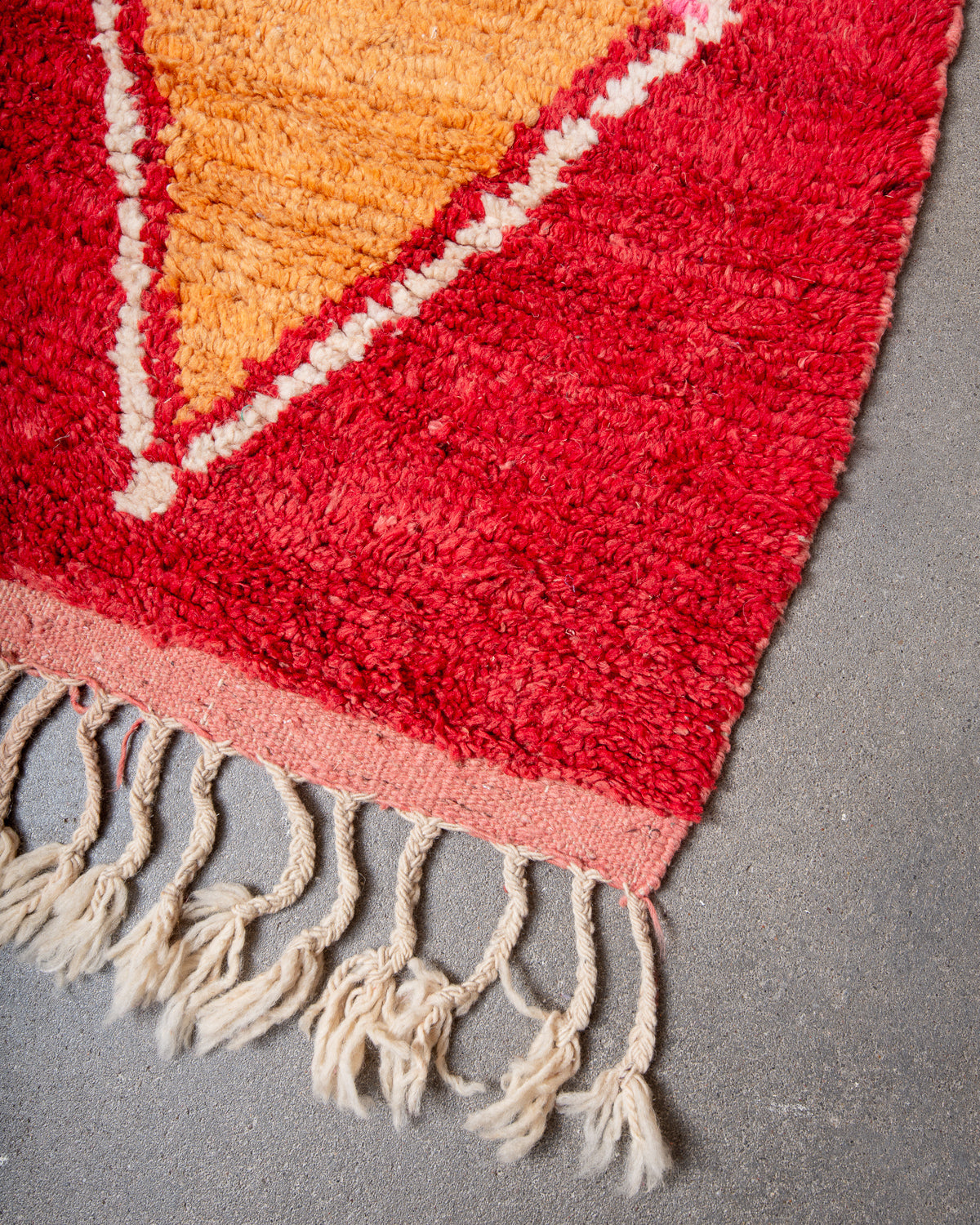 Modern, designer, handcrafted Berber runner rug from Morocco. Vintage carpet with beautiful colours and patterns and fluffy texture