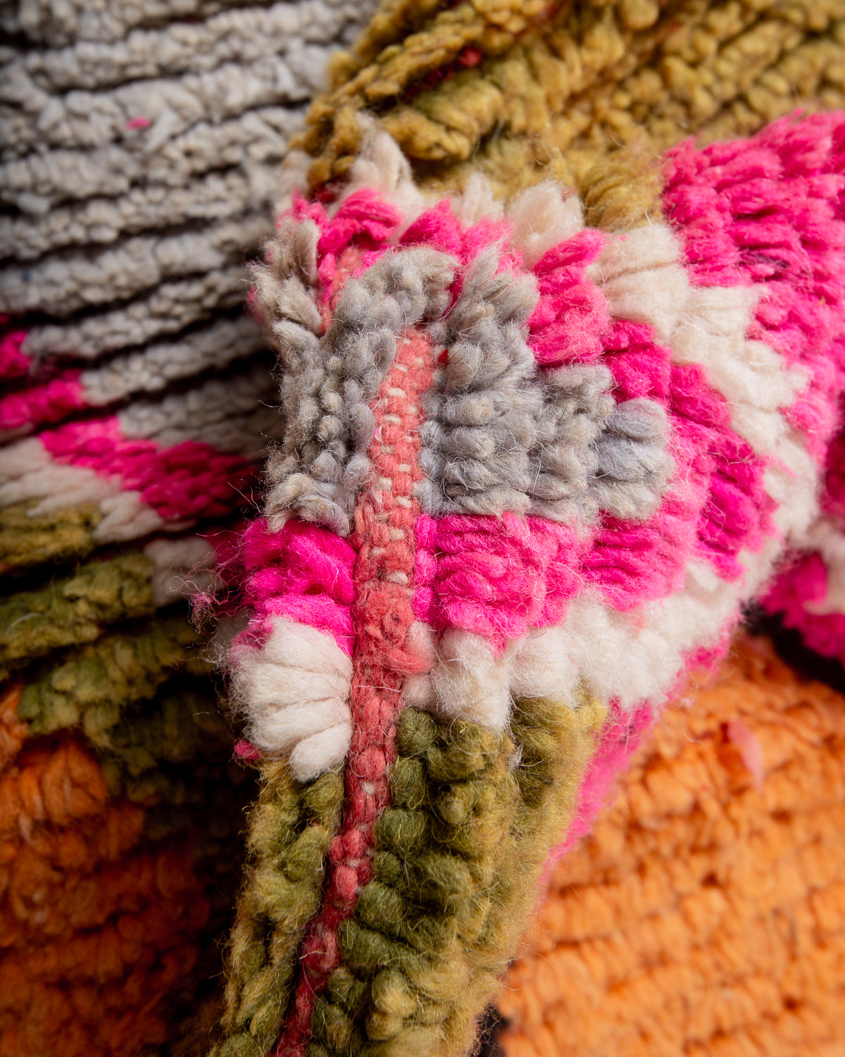 Modern, designer, handcrafted Berber runner rug from Morocco. Vintage carpet with beautiful colours and patterns and fluffy texture