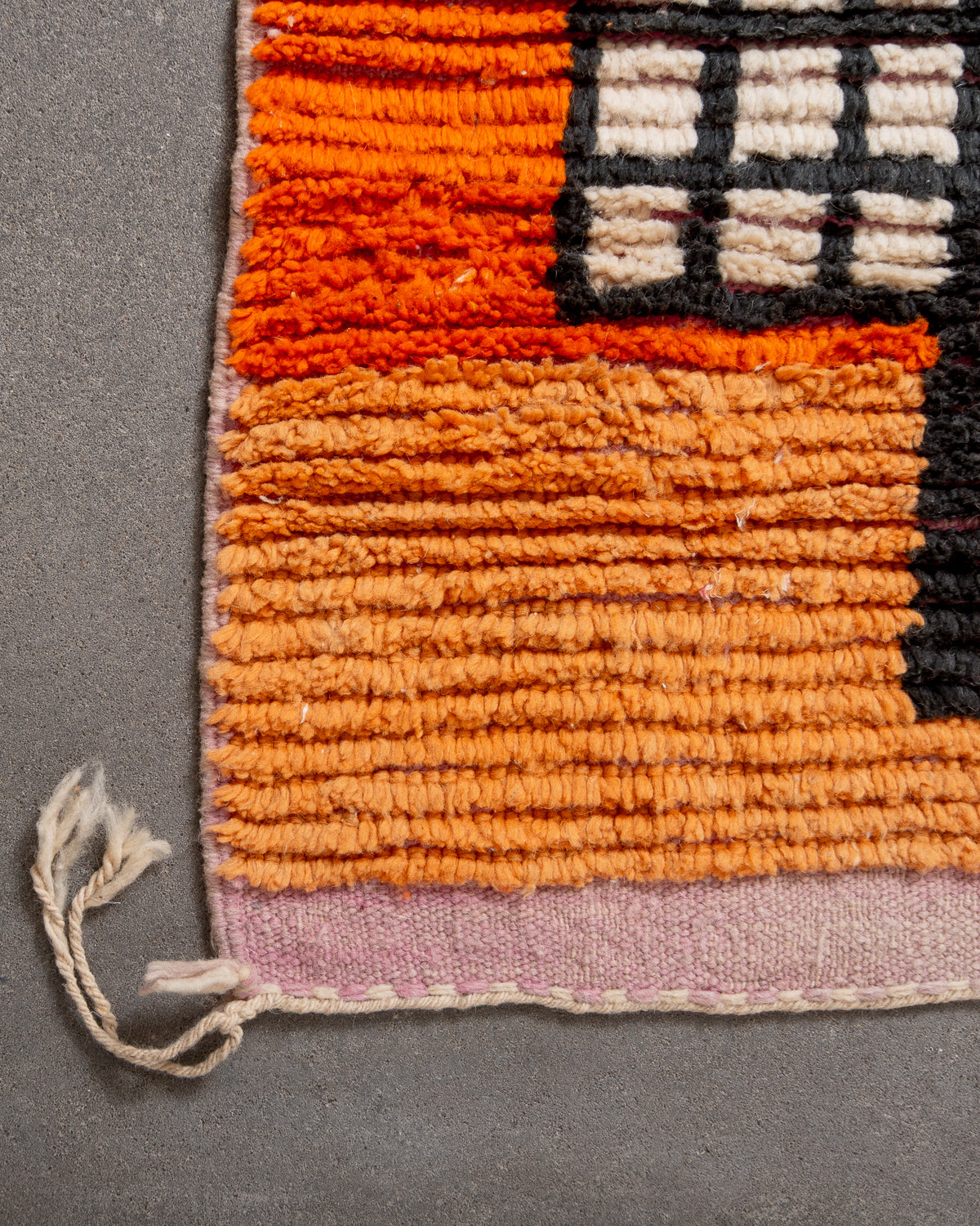 Modern, designer, handcrafted Berber runner rug from Morocco. Vintage carpet with beautiful colours and patterns and fluffy texture