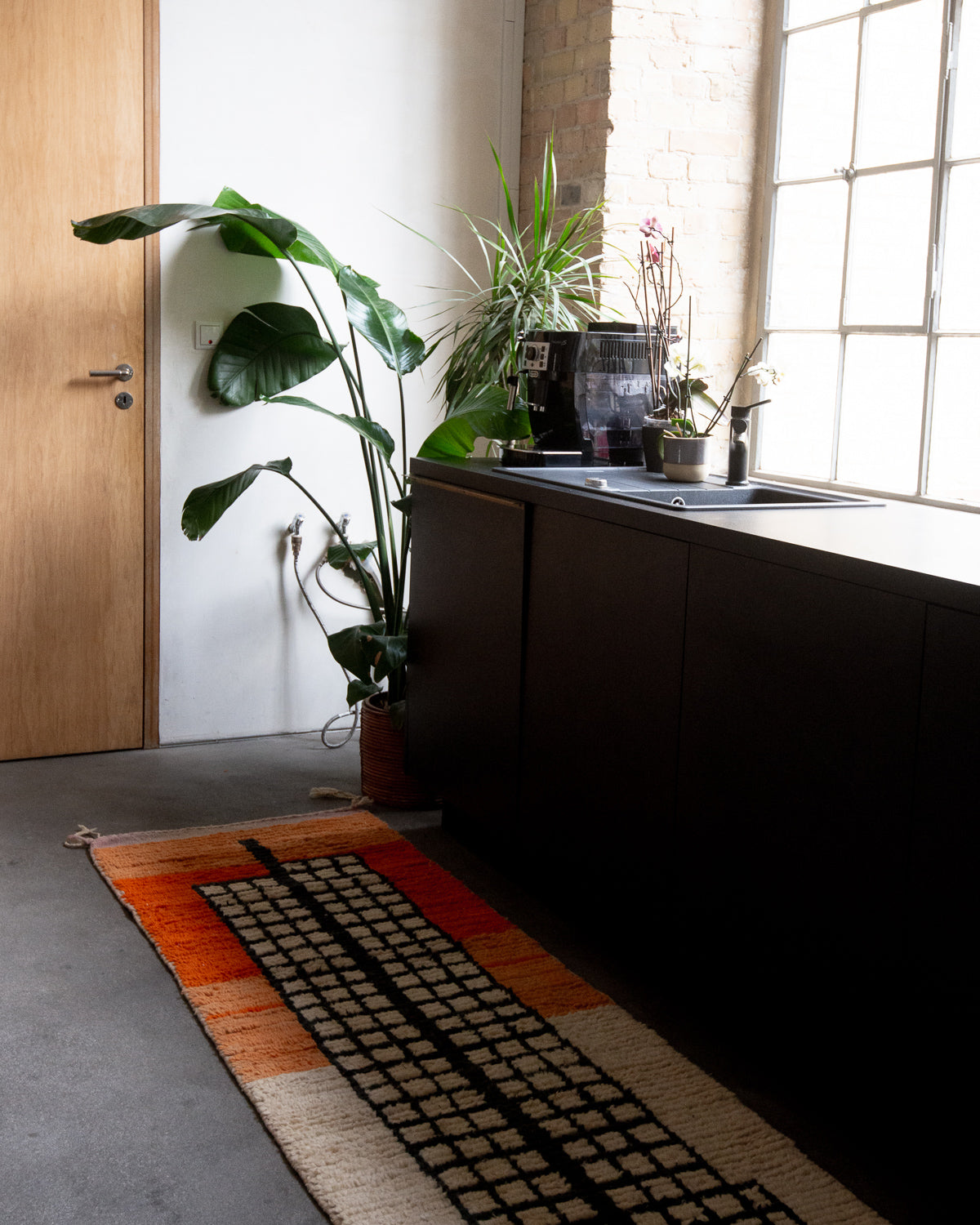 Modern, designer, handcrafted Berber runner rug from Morocco. Vintage carpet with beautiful colours and patterns and fluffy texture