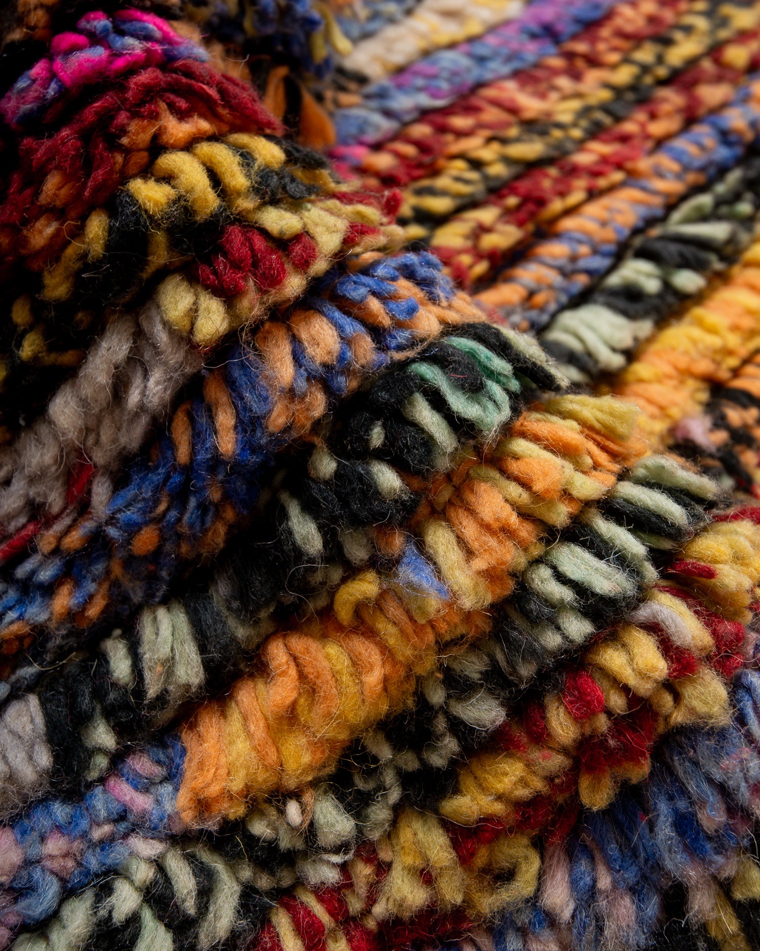 Modern, designer, handcrafted Berber rug from Morocco. Vintage carpet with beautiful colours and patterns and fluffy texture.