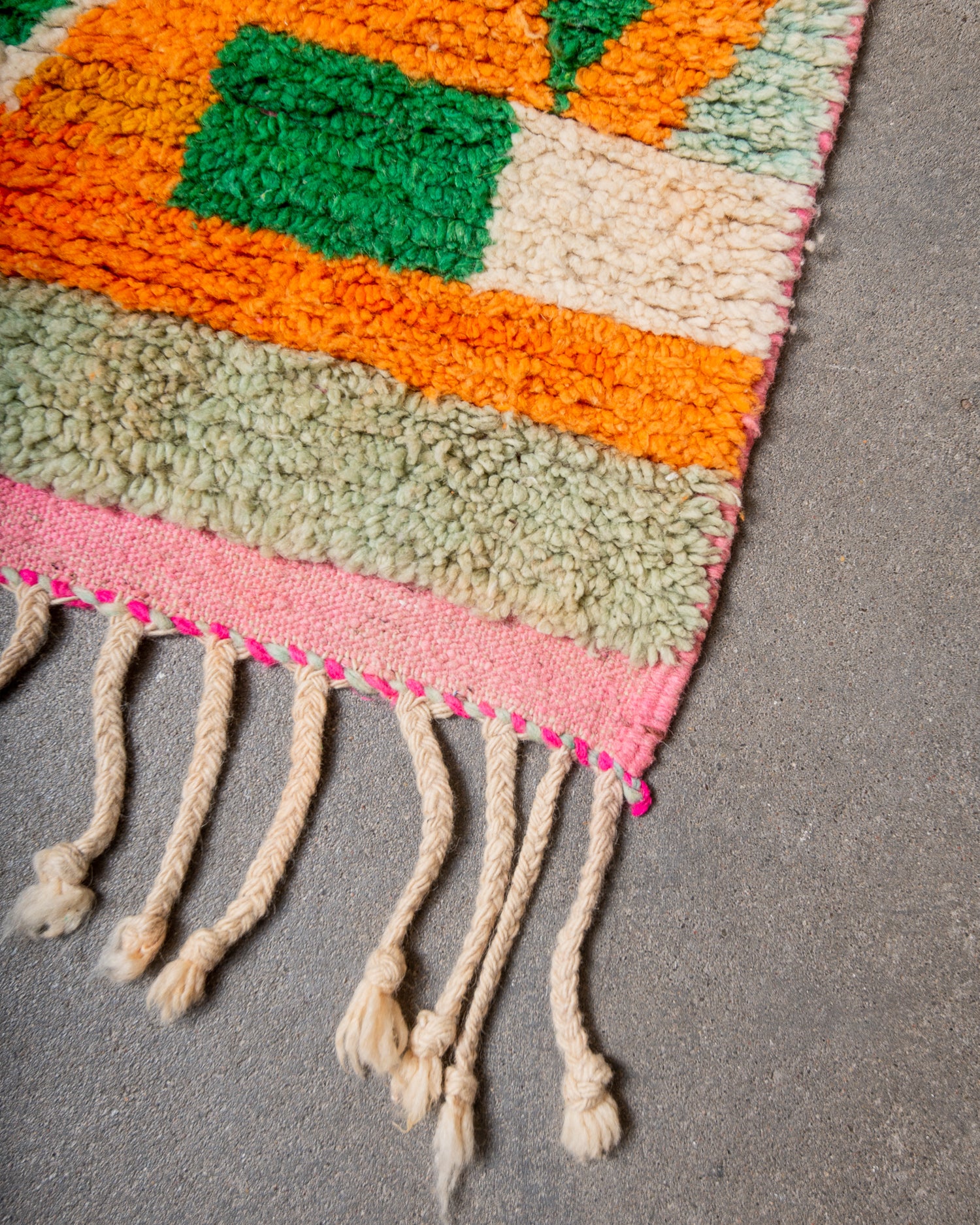 Modern, designer, handcrafted Berber runner rug from Morocco. Vintage carpet with beautiful colours and patterns and fluffy texture.