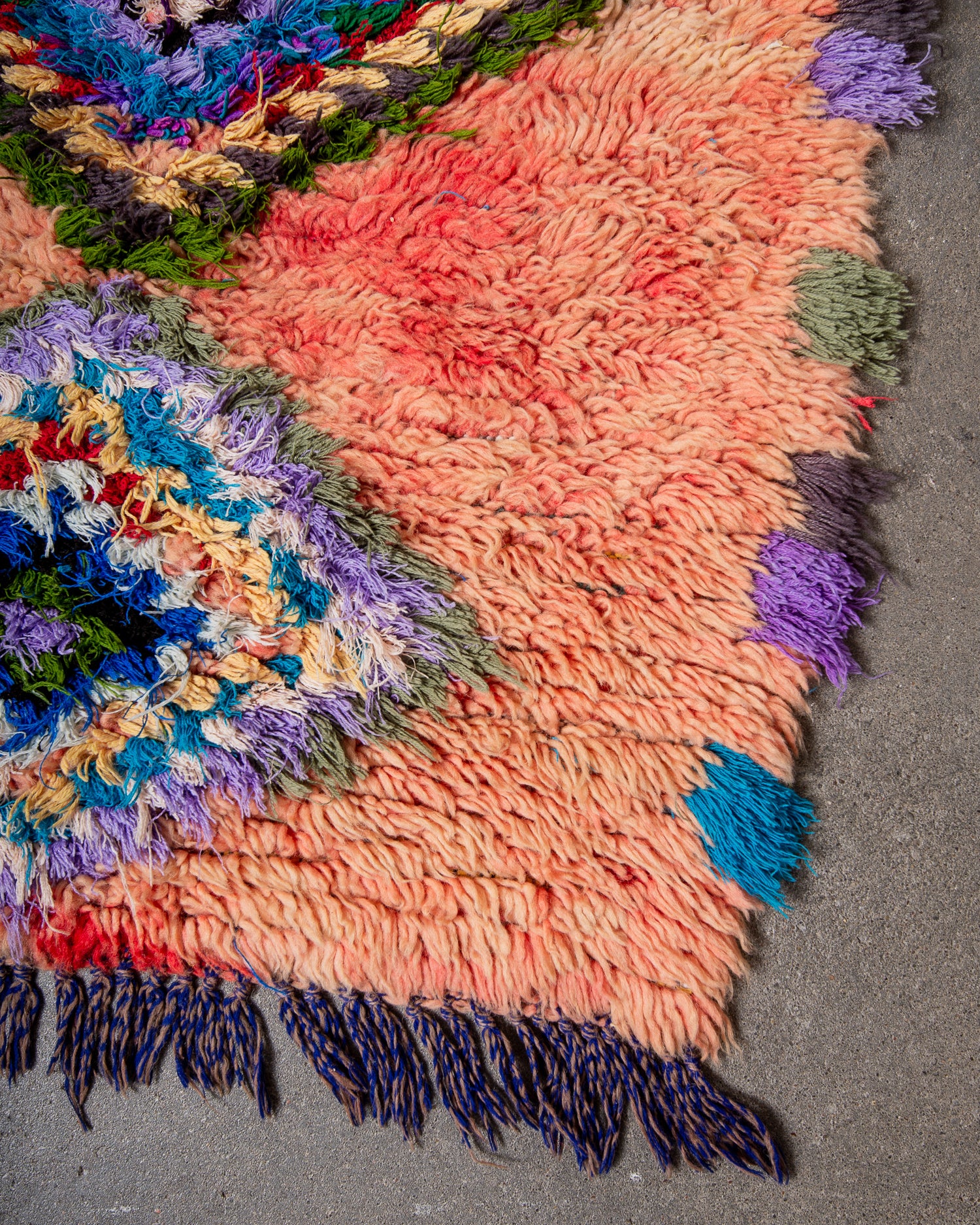 Modern, designer, handcrafted Berber runner rug from Morocco. Vintage carpet with beautiful colours and patterns and fluffy texture.