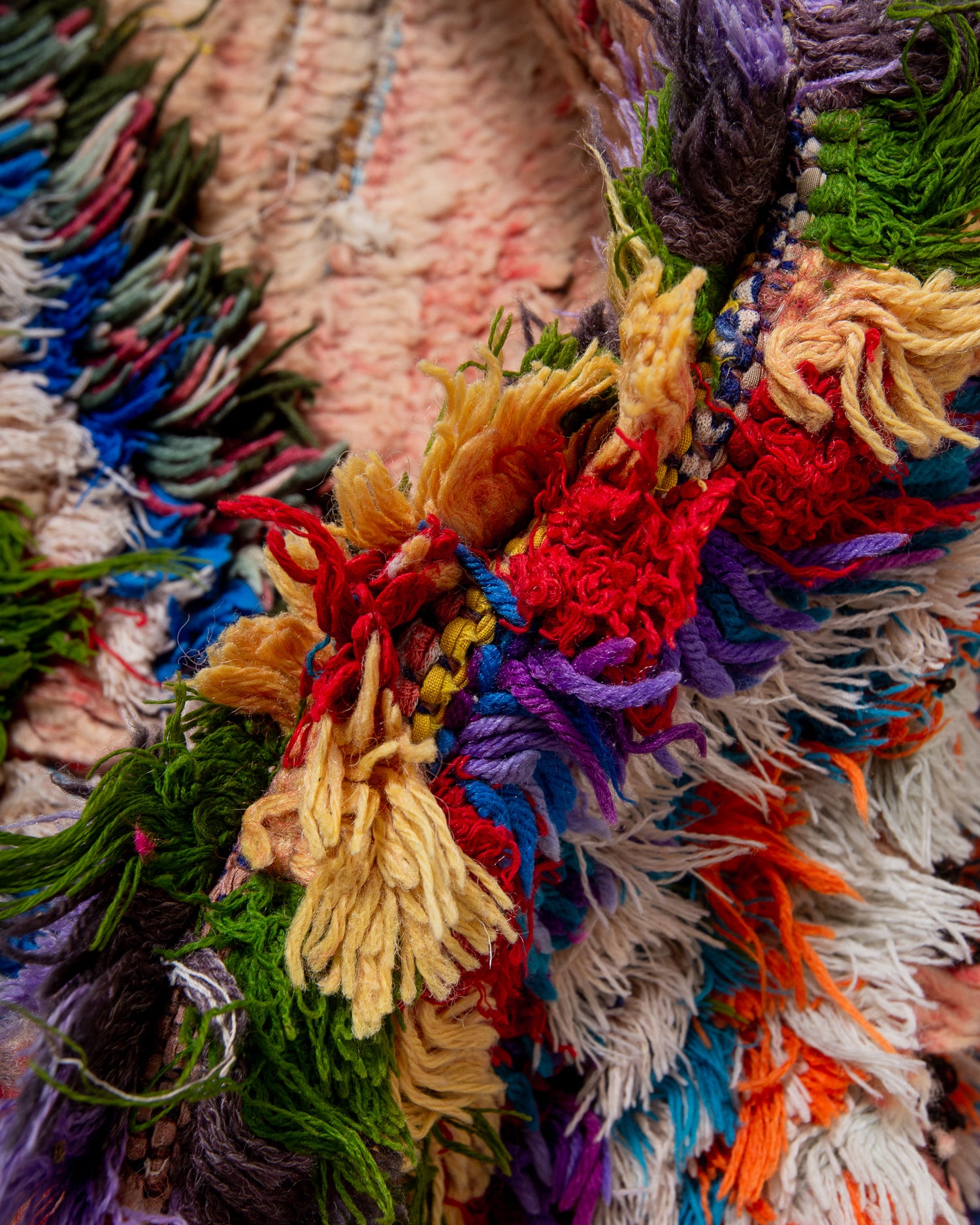 Modern, designer, handcrafted Berber runner rug from Morocco. Vintage carpet with beautiful colours and patterns and fluffy texture.