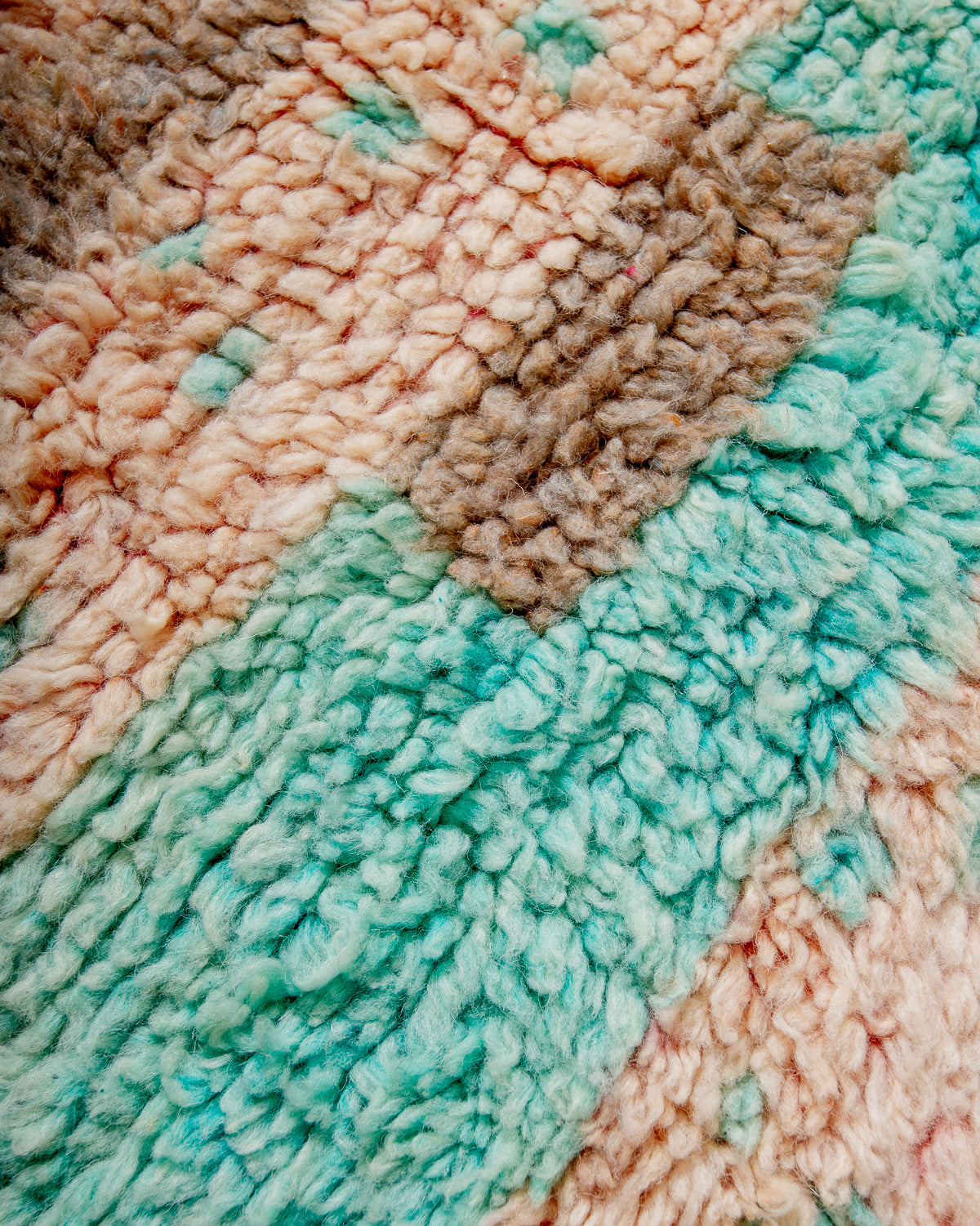 Modern, designer, handcrafted Berber rug from Morocco. Vintage carpet with beautiful colours and patterns and fluffy texture.