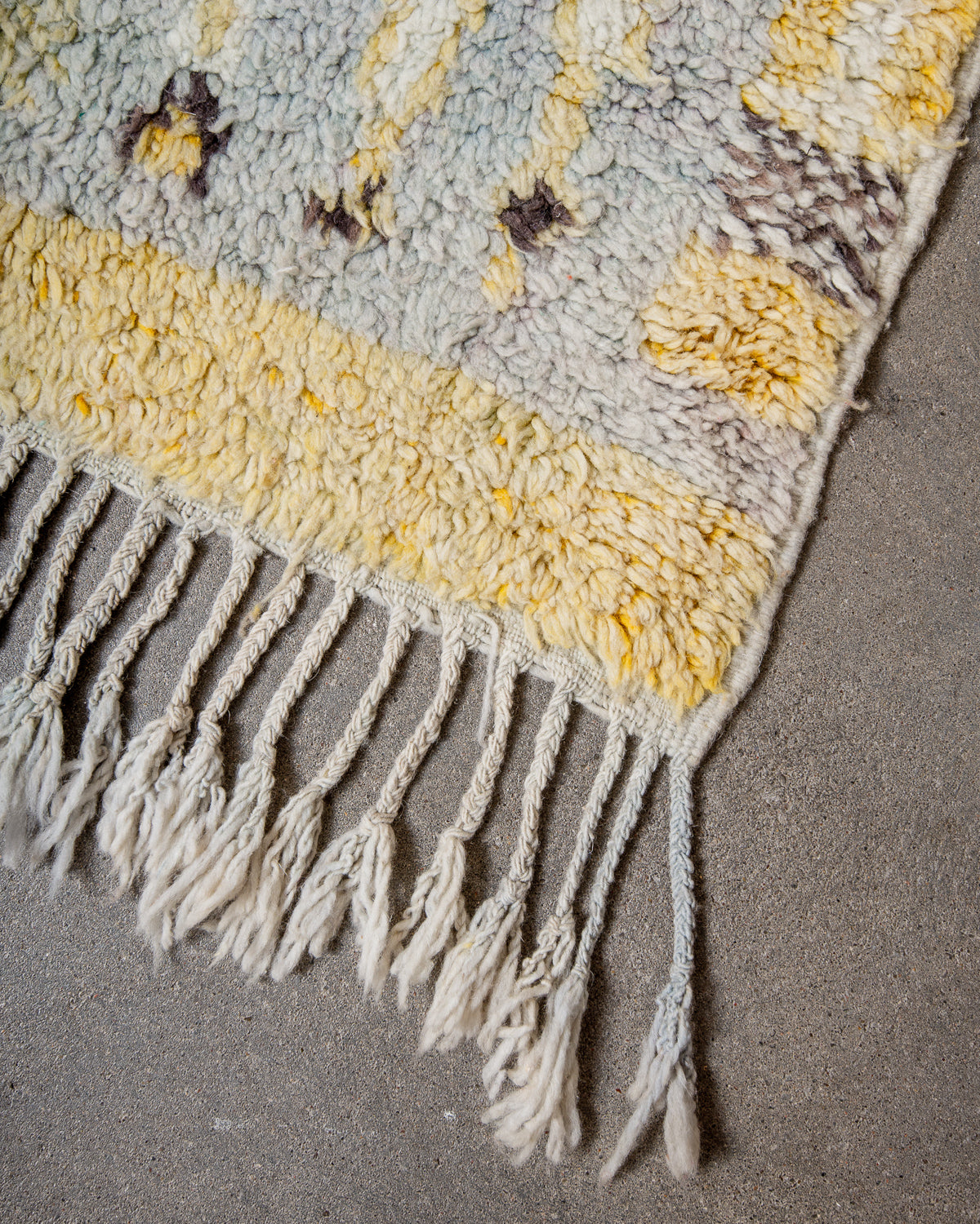 Modern, designer, handcrafted Berber rug from Morocco. Vintage carpet with beautiful colours and patterns and fluffy texture.