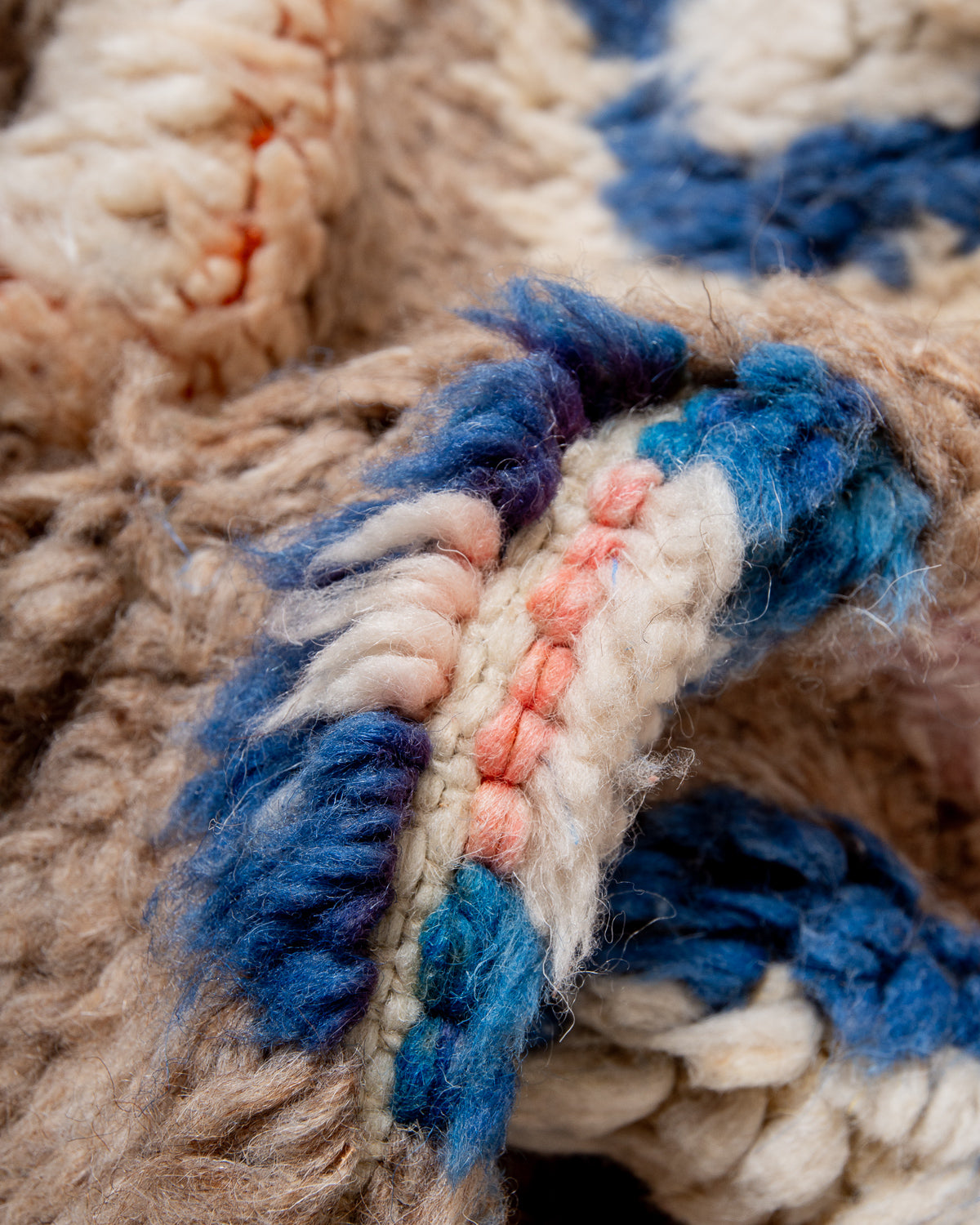 Modern, designer, handcrafted Berber runner rug from Morocco. Vintage carpet with beautiful colours and patterns and fluffy texture.