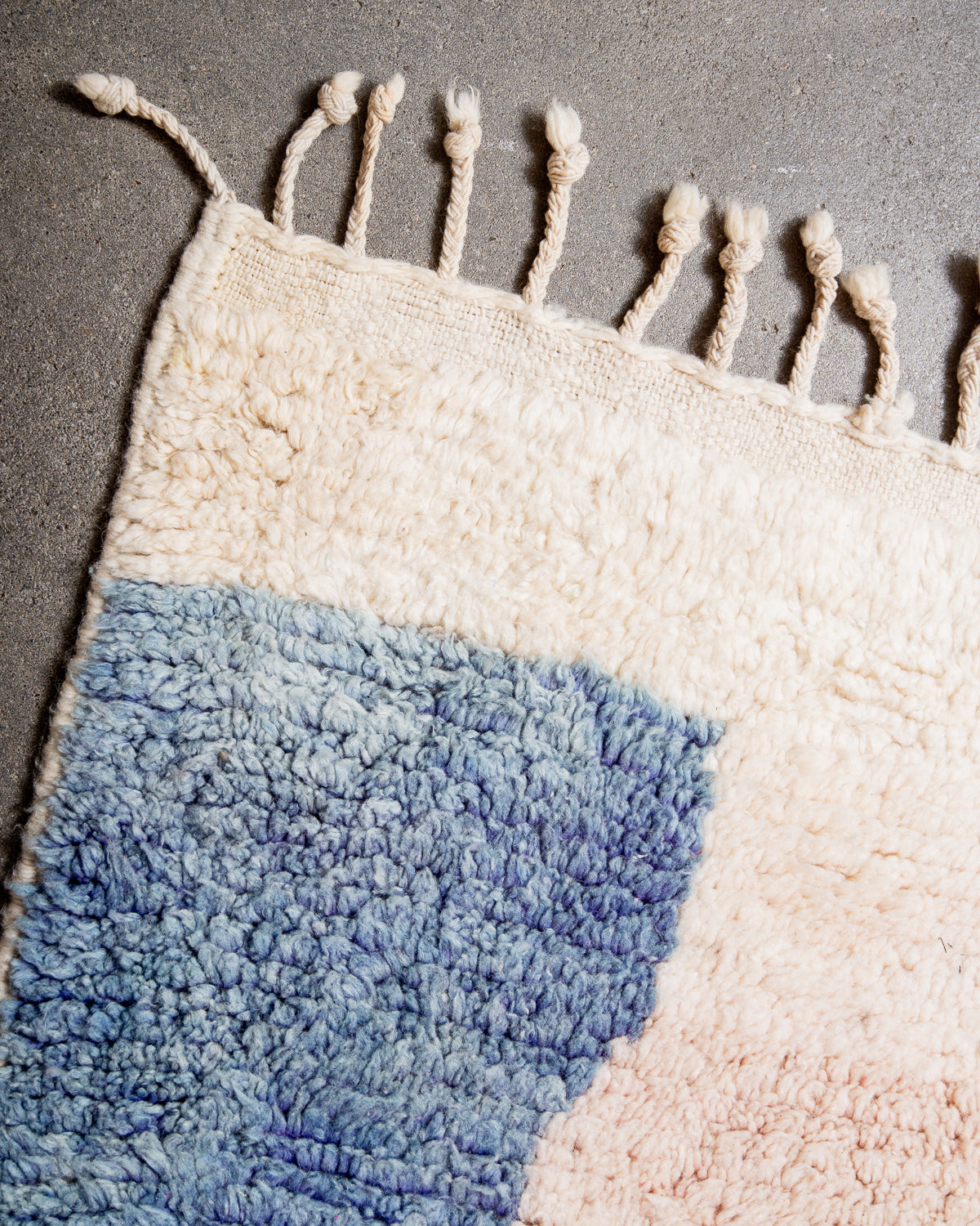 Modern, designer, handcrafted Berber runner rug from Morocco. Vintage carpet with beautiful colours and patterns and fluffy texture.