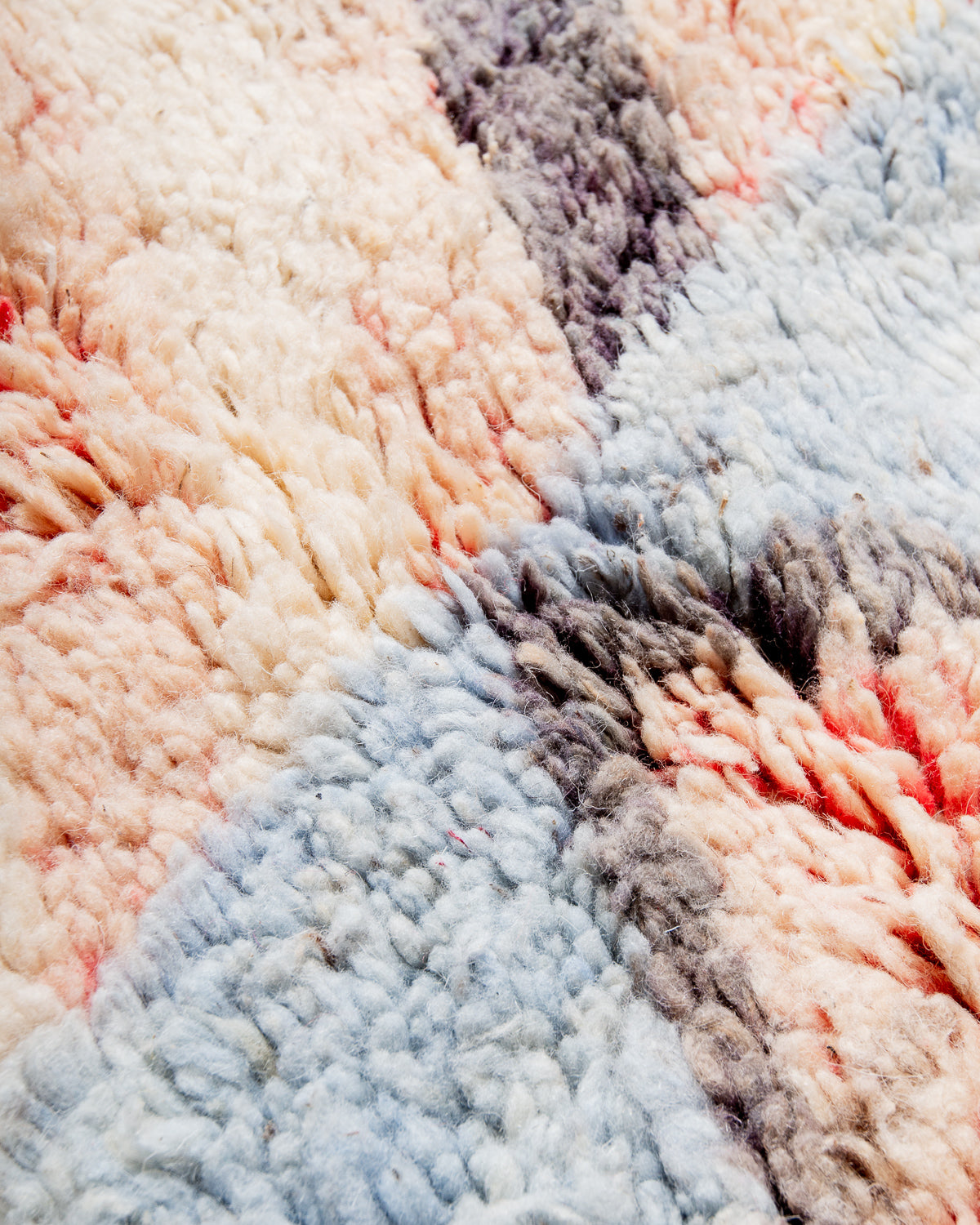 Modern, designer, handcrafted Berber runner rug from Morocco. Vintage carpet with beautiful colours and patterns and fluffy texture.