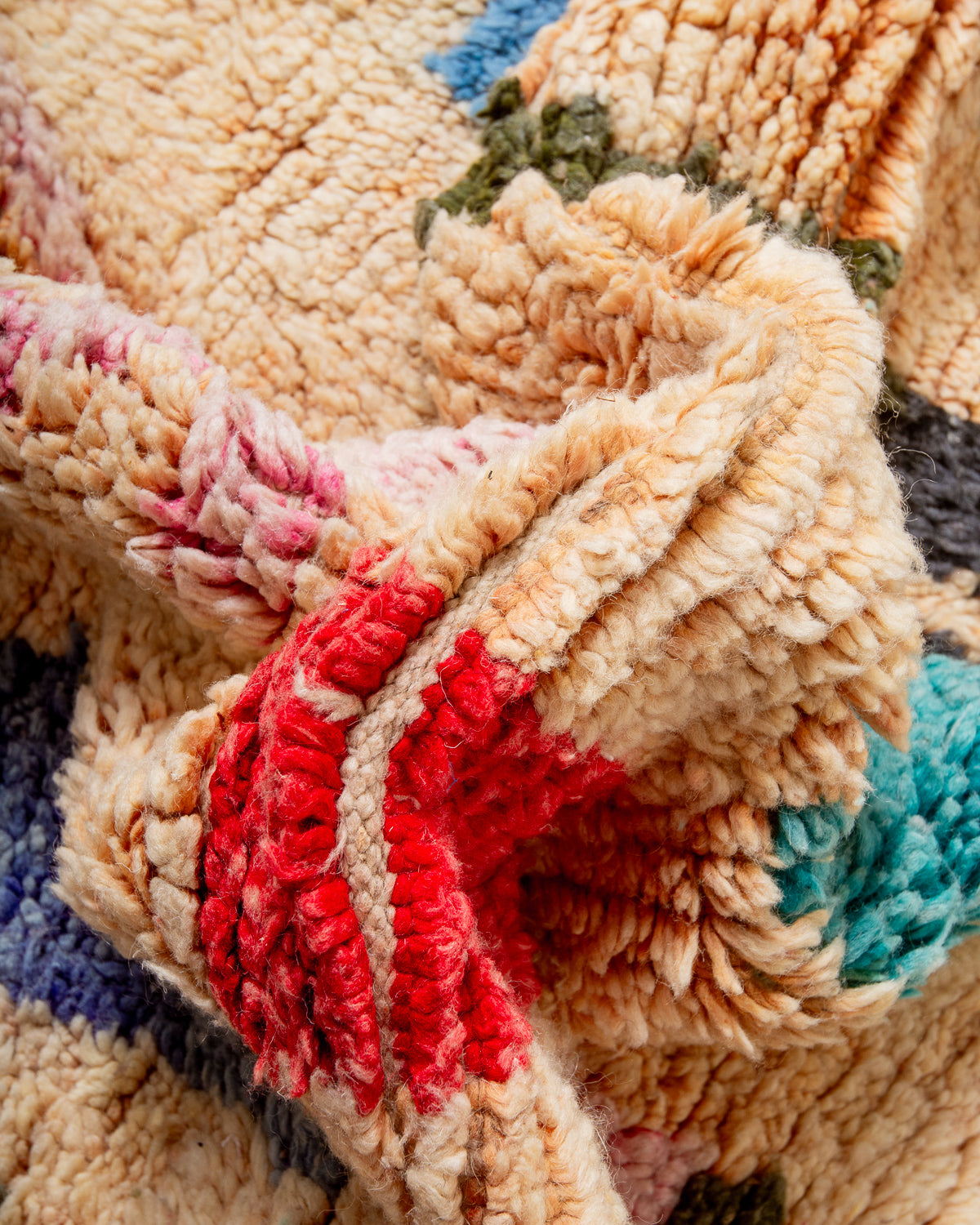 Modern, designer, handcrafted Berber runner rug from Morocco. Vintage carpet with beautiful colours and patterns and fluffy texture.