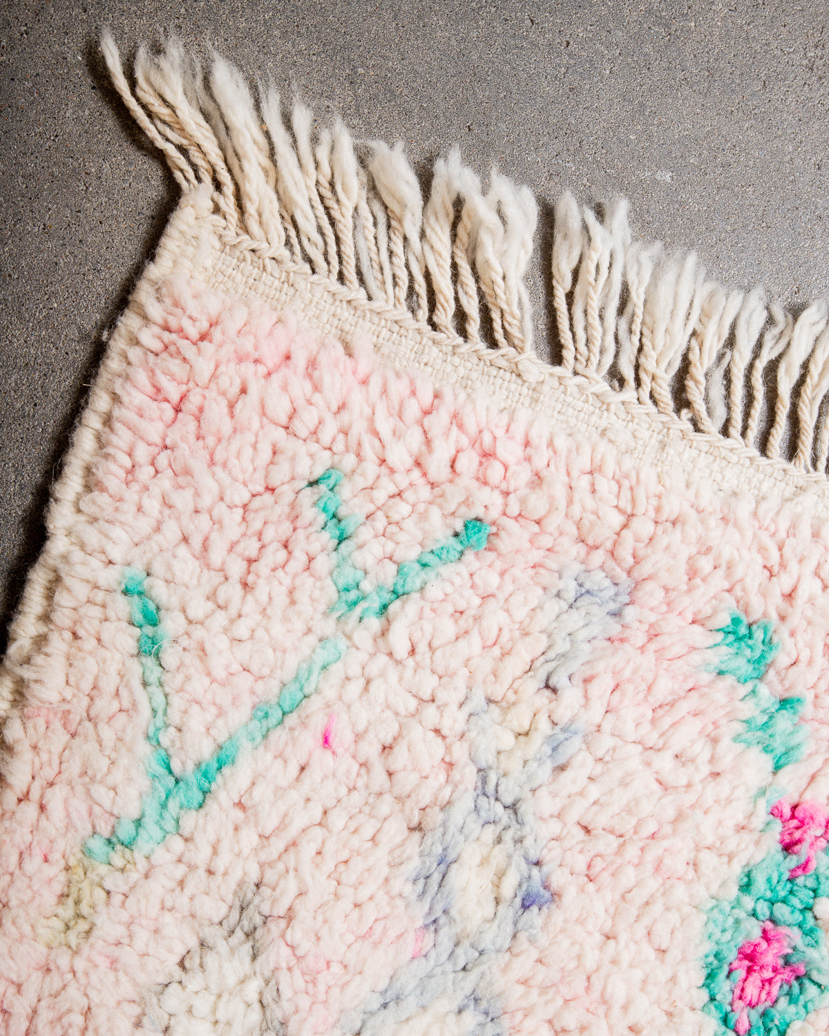 Modern, designer, handcrafted Berber runner rug from Morocco. Vintage carpet with beautiful colours and patterns and fluffy texture.